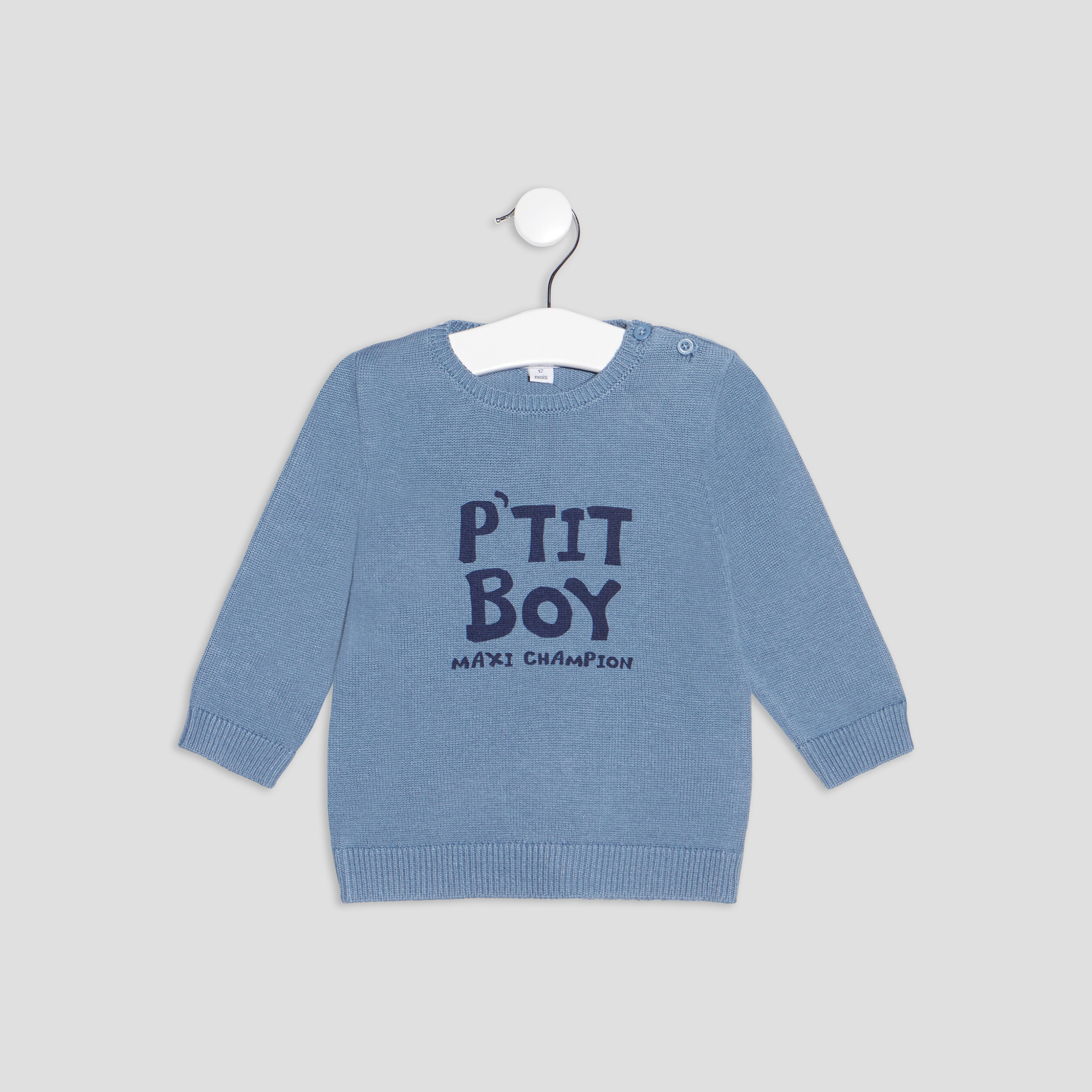 pull avec col rond bleu gris bebeg Pull avec col rond bleu gris bébé garçon