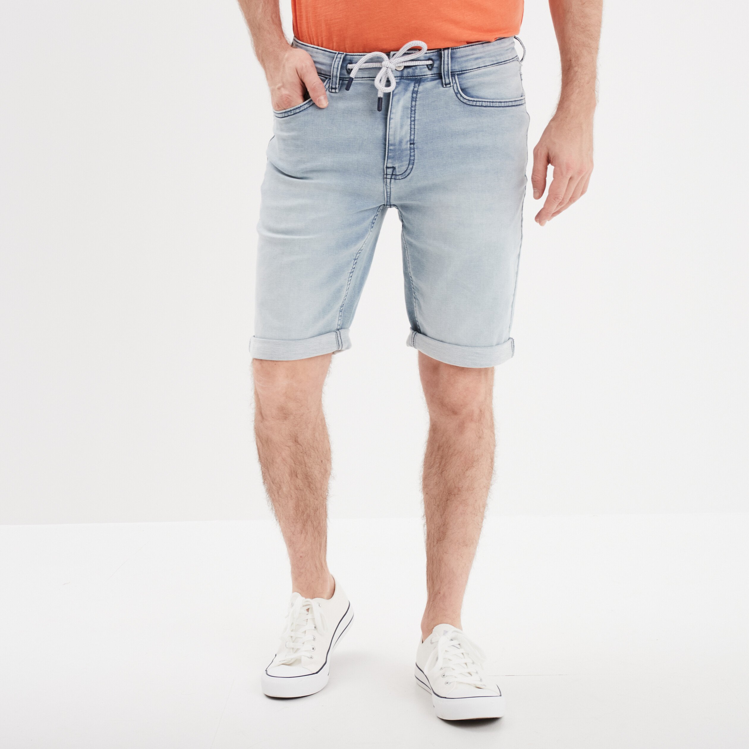 bermuda droit a coulisse en jean creeks denim bleach homme Bermuda droit à coulisse en jean Creeks denim bleach homme