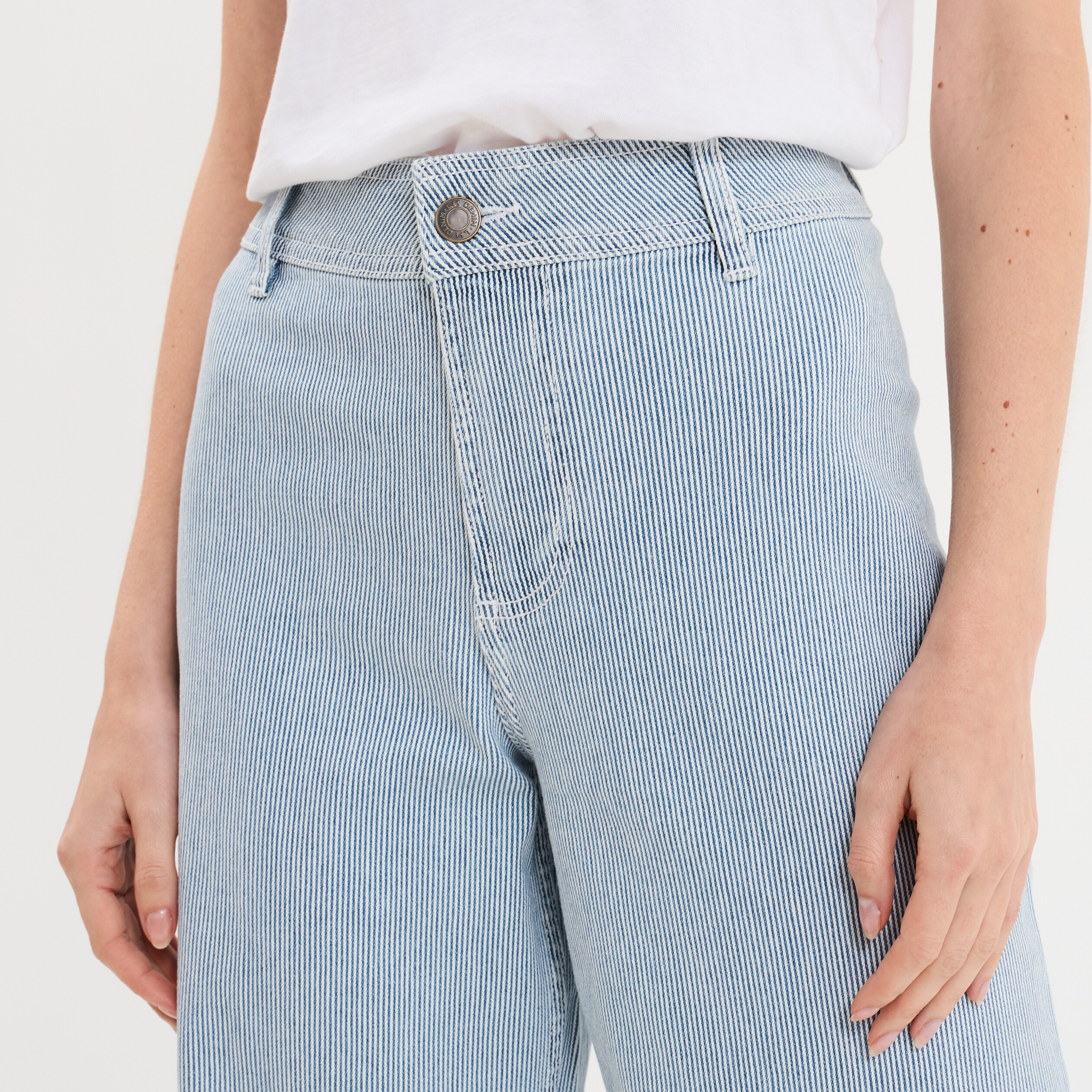 Pantalon flare cropped taille haute blanc femme
