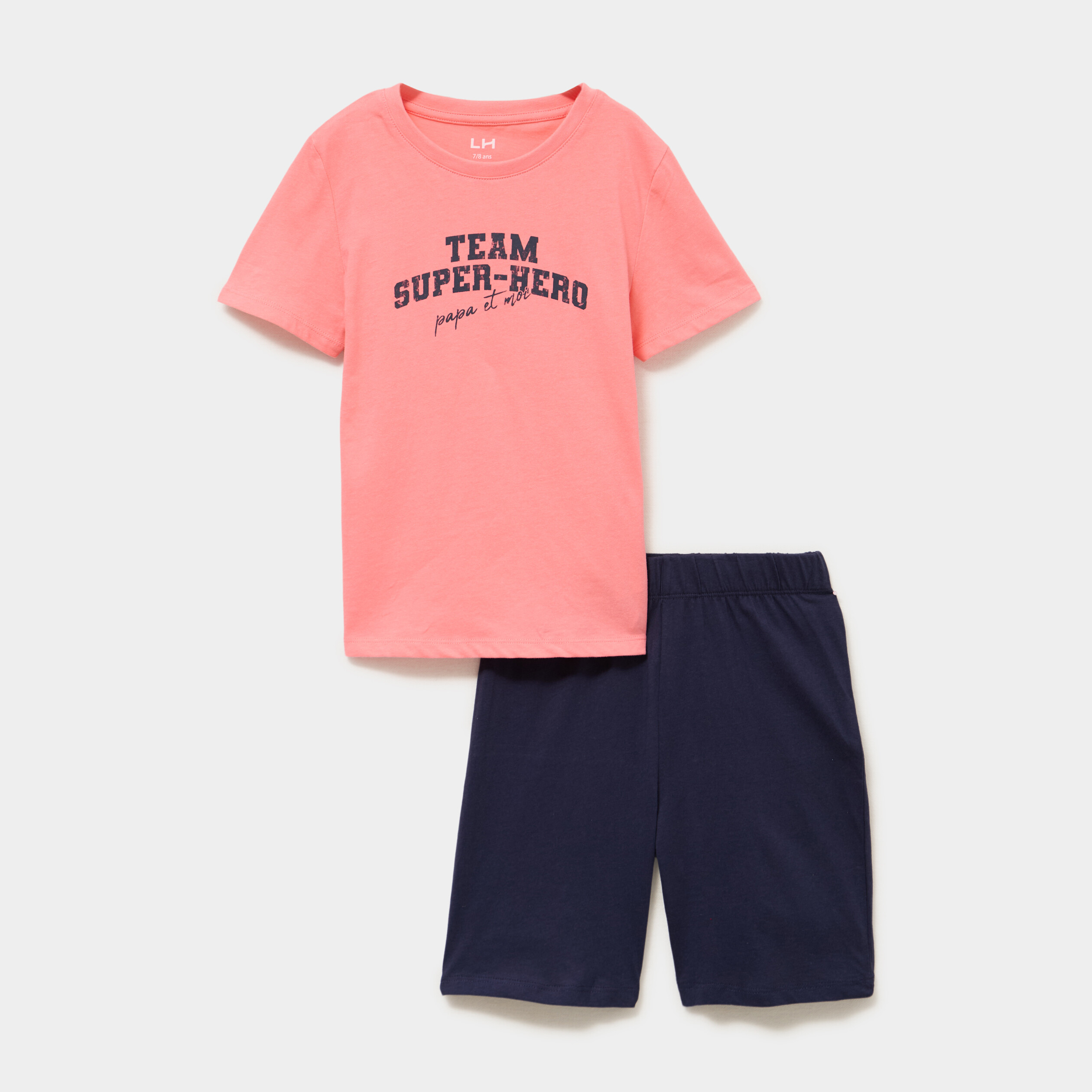 Ensemble pyjama short et t-shirt coton vieux rose gar&ccedil;on