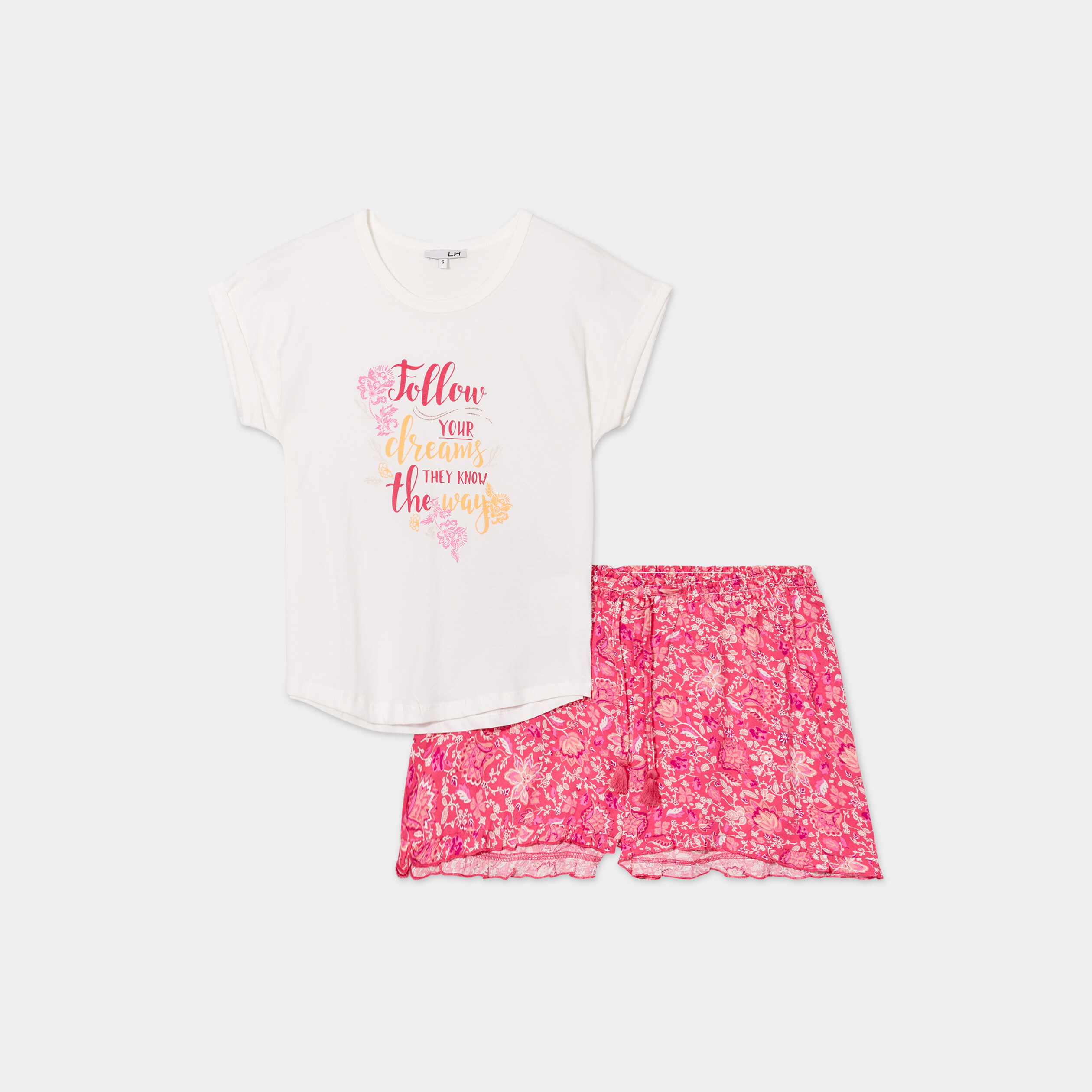 ensemble pyjama short et t shirt rose fushia femme Ensemble pyjama short et t-shirt rose fushia femme