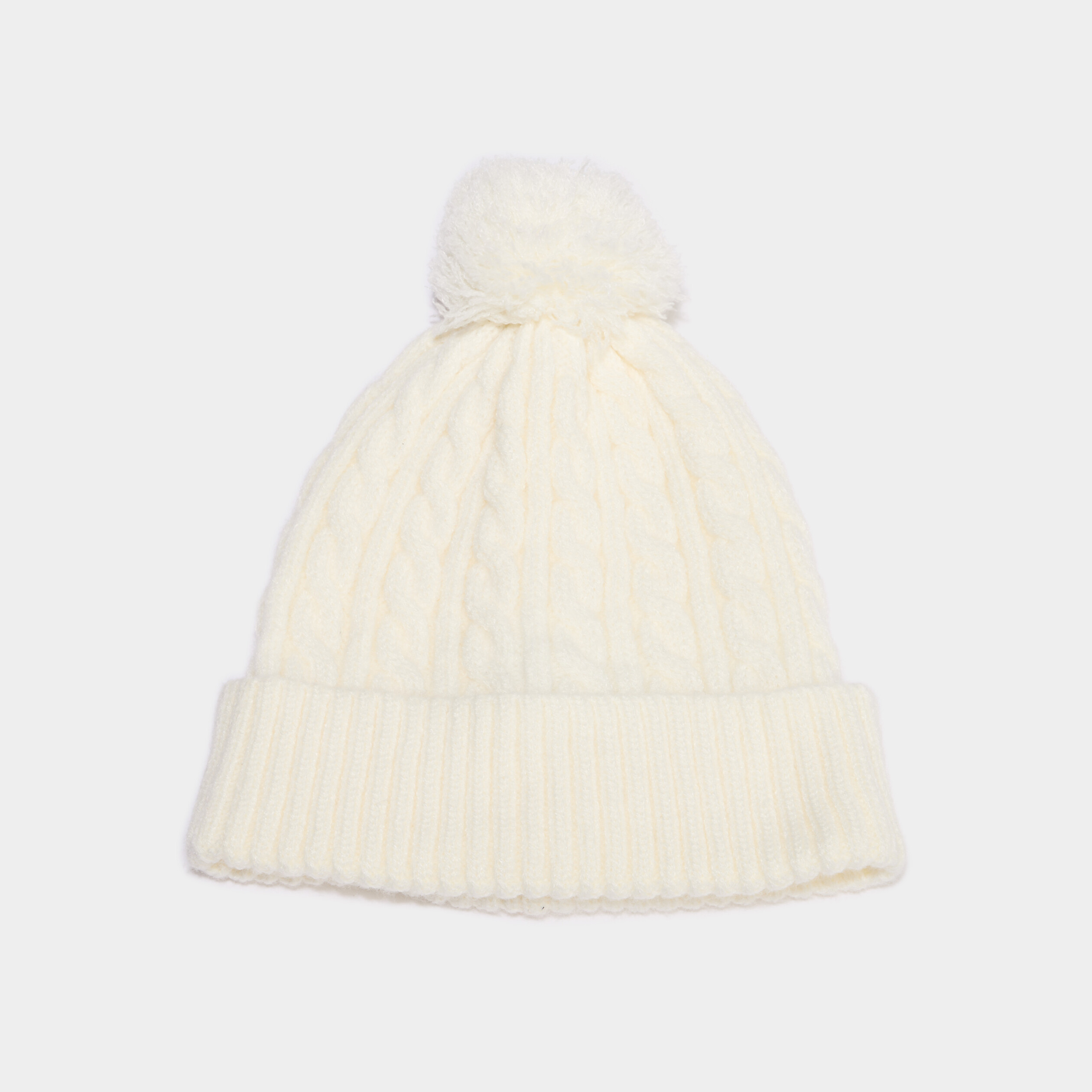 Bonnet &agrave; pompon ivoire fille