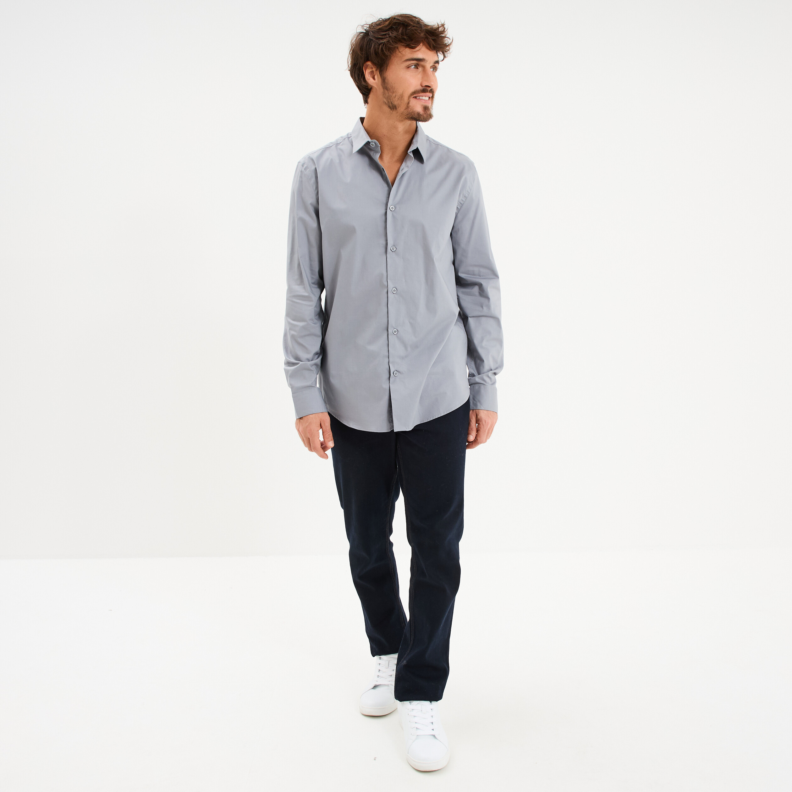Chemise stretch manches longues bleu gris homme