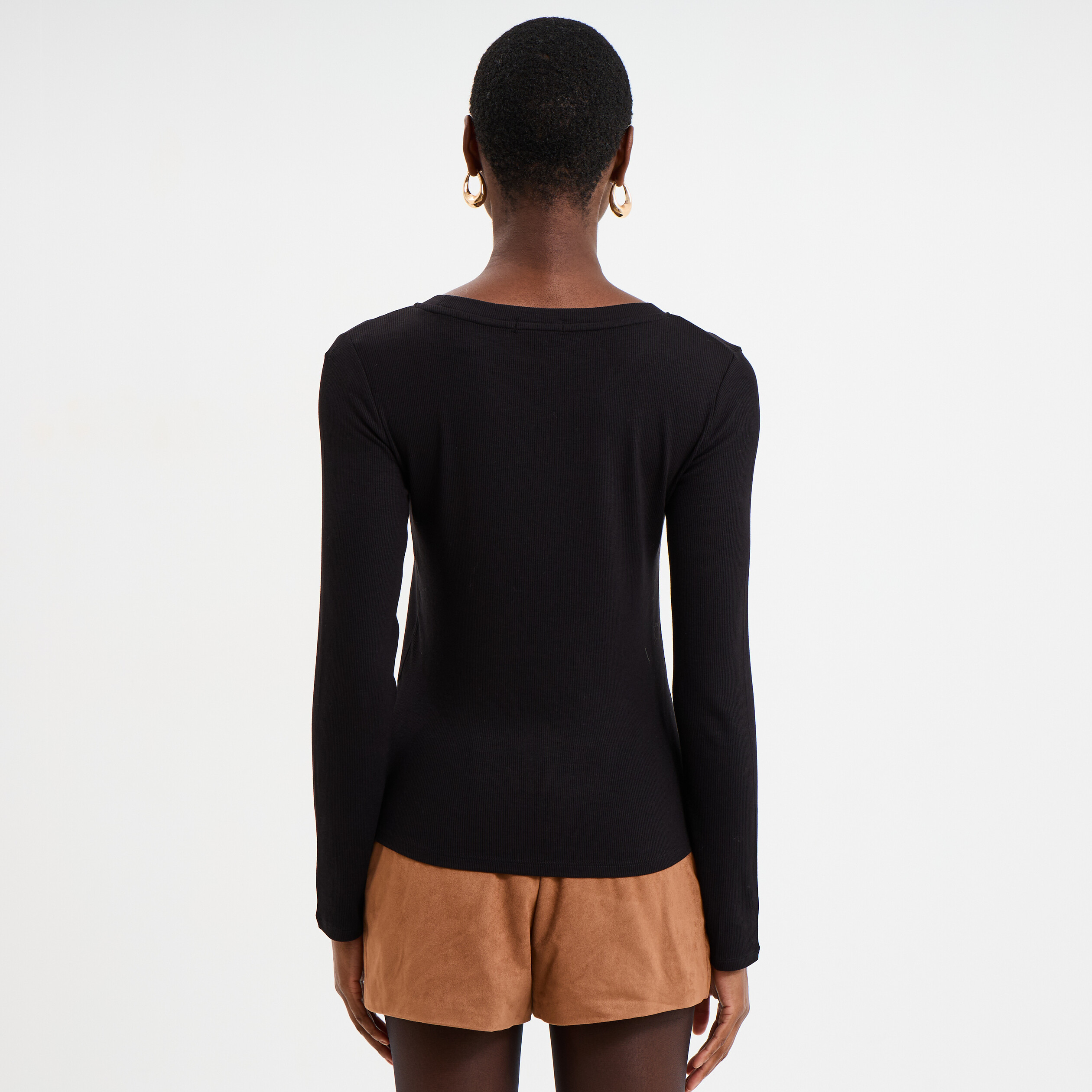 t shirt col rond manches longues noir femme T-shirt col rond manches longues noir femme