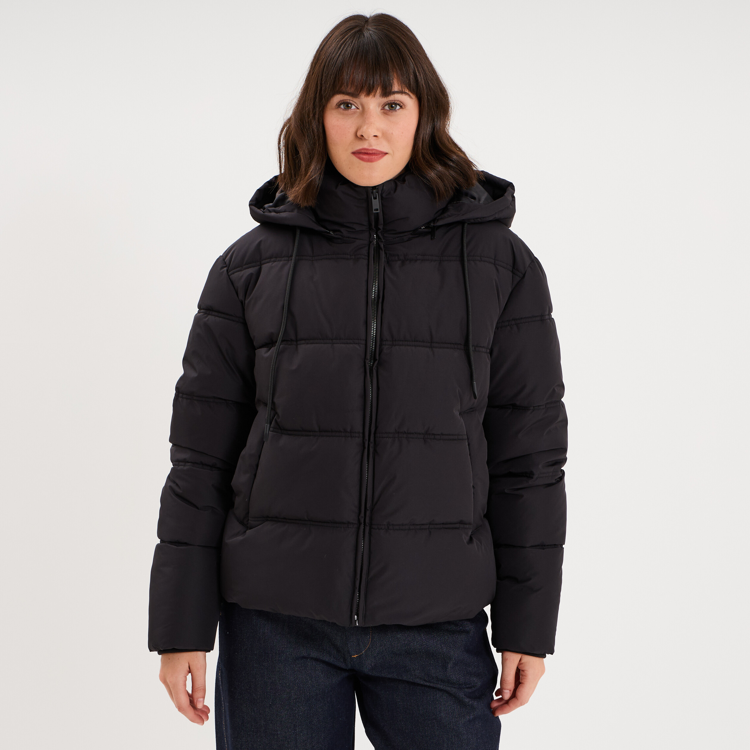 Doudoune &agrave; capuche zipp&eacute;e femme noir femme