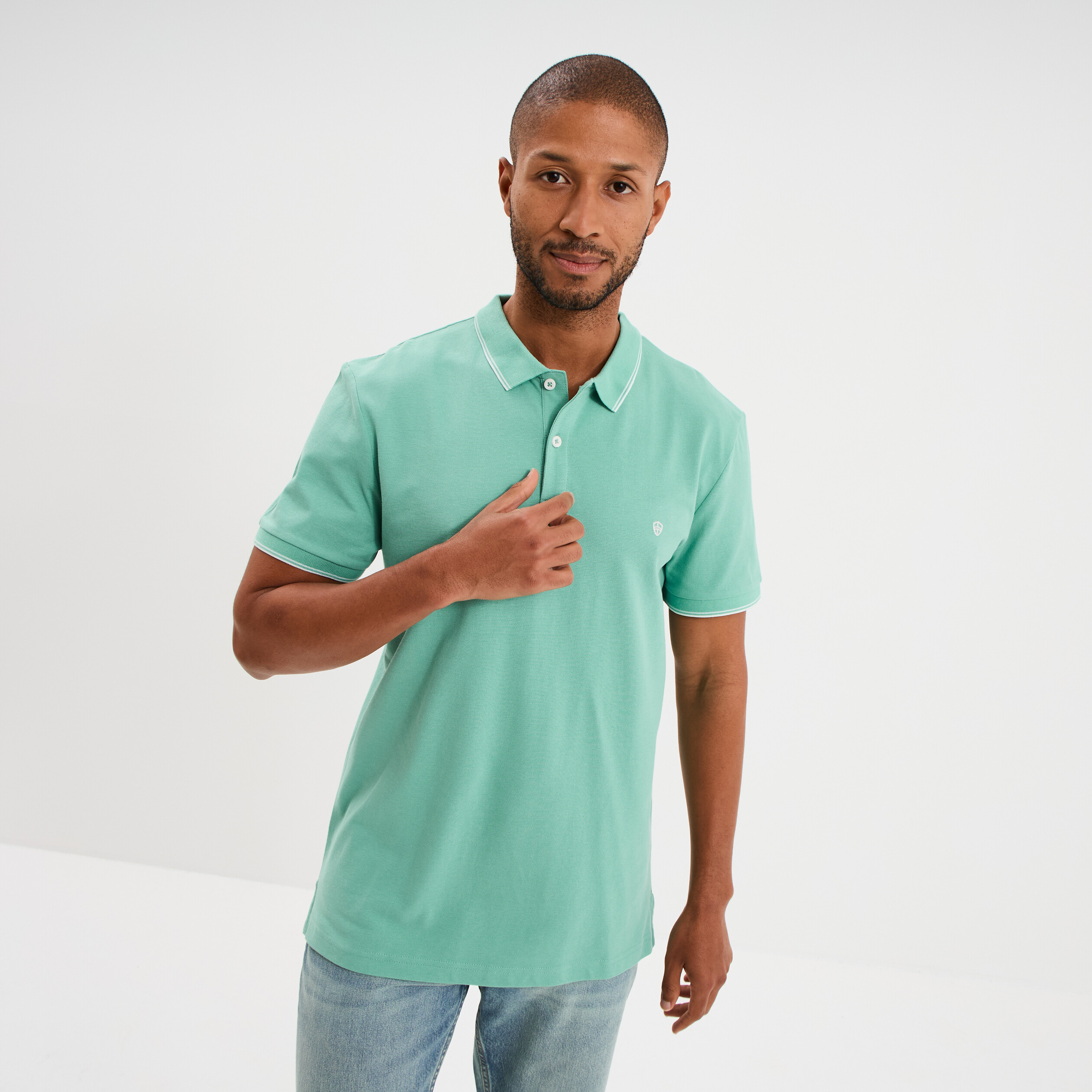 Polo piqu&eacute; coton manches courtes vert menthe homme
