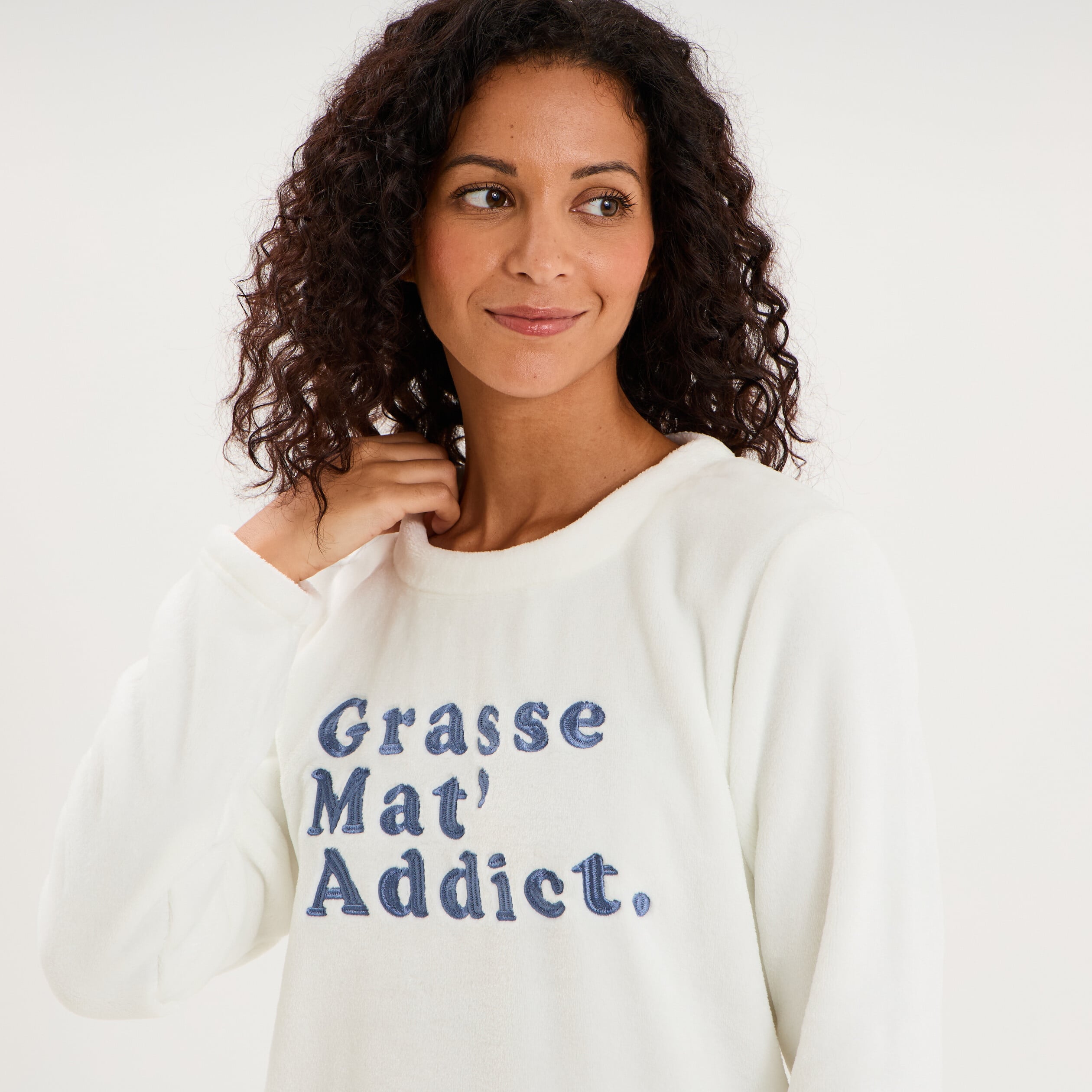 Ensemble pyjama effet polaire 3 pi&egrave;ces bleu femme