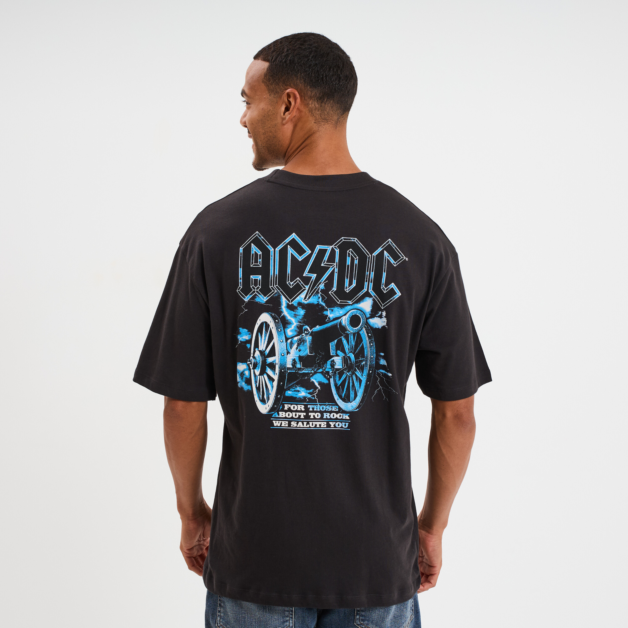 t shirt manches courtes coton acdc gris fonce homme T-shirt manches courtes coton AC/DC gris foncé homme