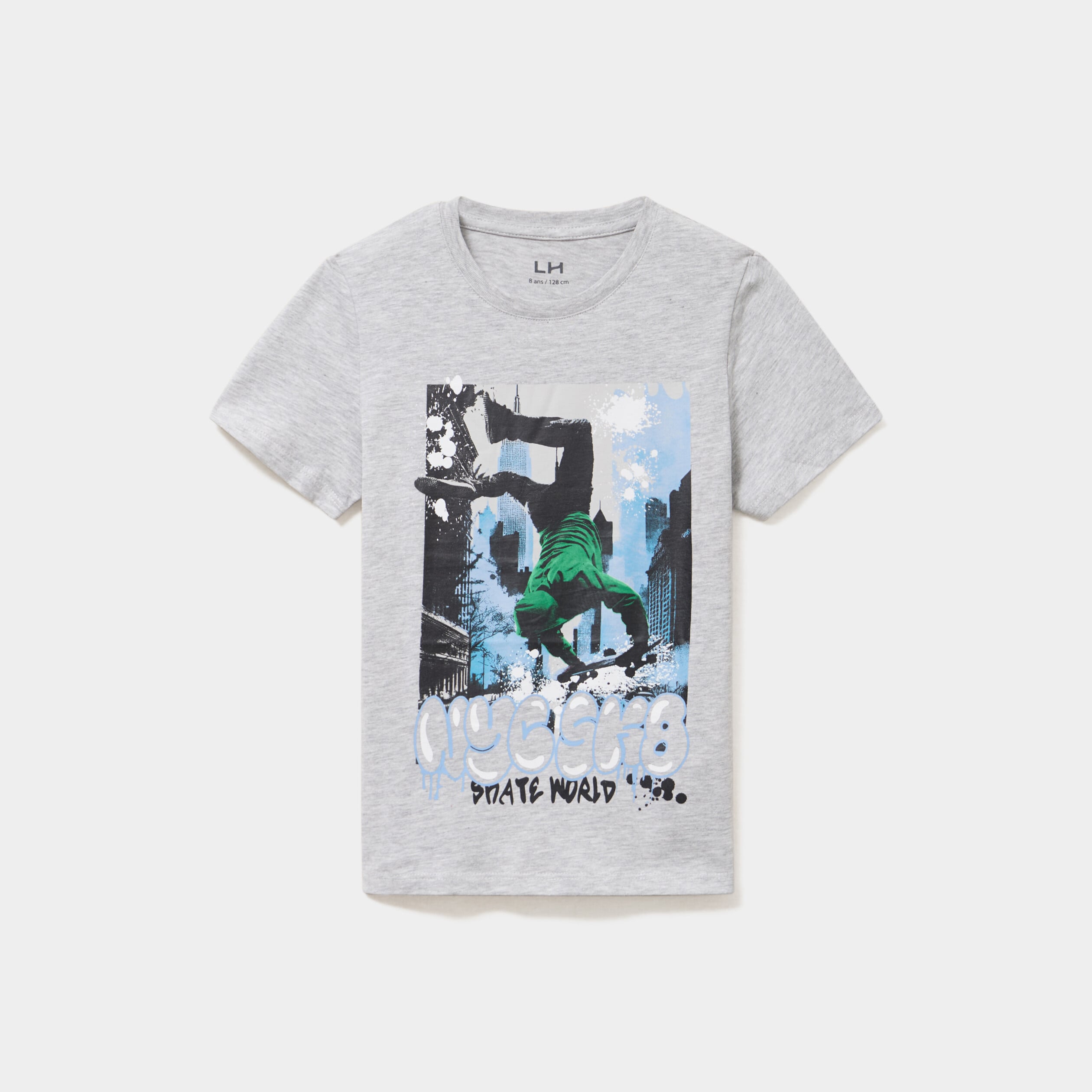 T-shirt col rond manches courtes gris gar&ccedil;on