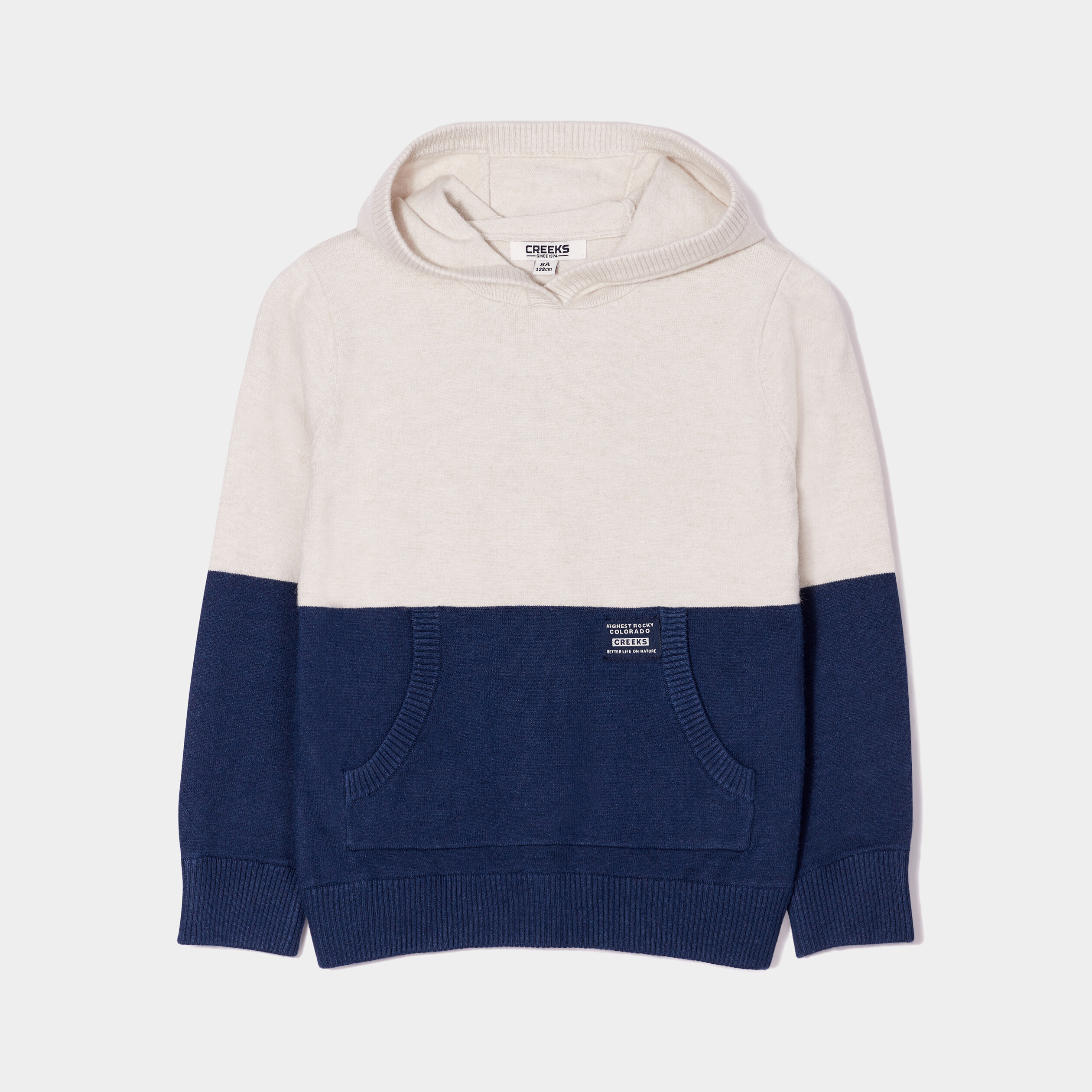 Pull à capuche et 1 poche Creeks ecru garçon
