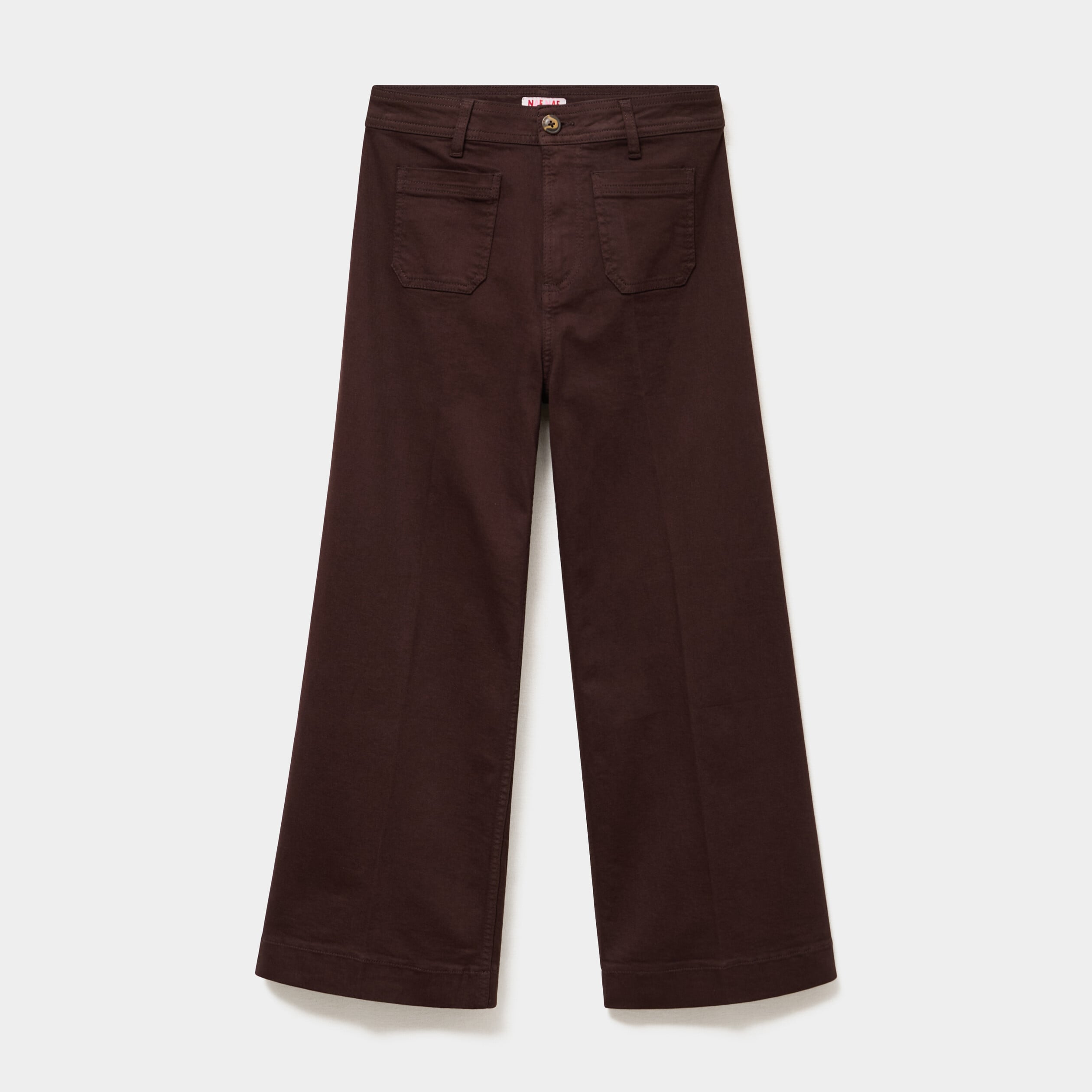Pantalon large poche plaqu&eacute;e cropped marron fonc&eacute; femme