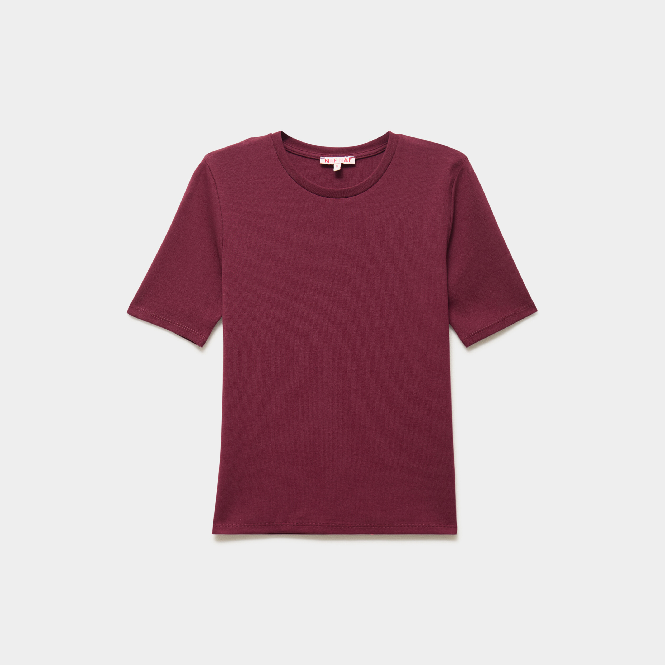 T-shirt col rond manches courtes ajust&eacute; bordeaux femme