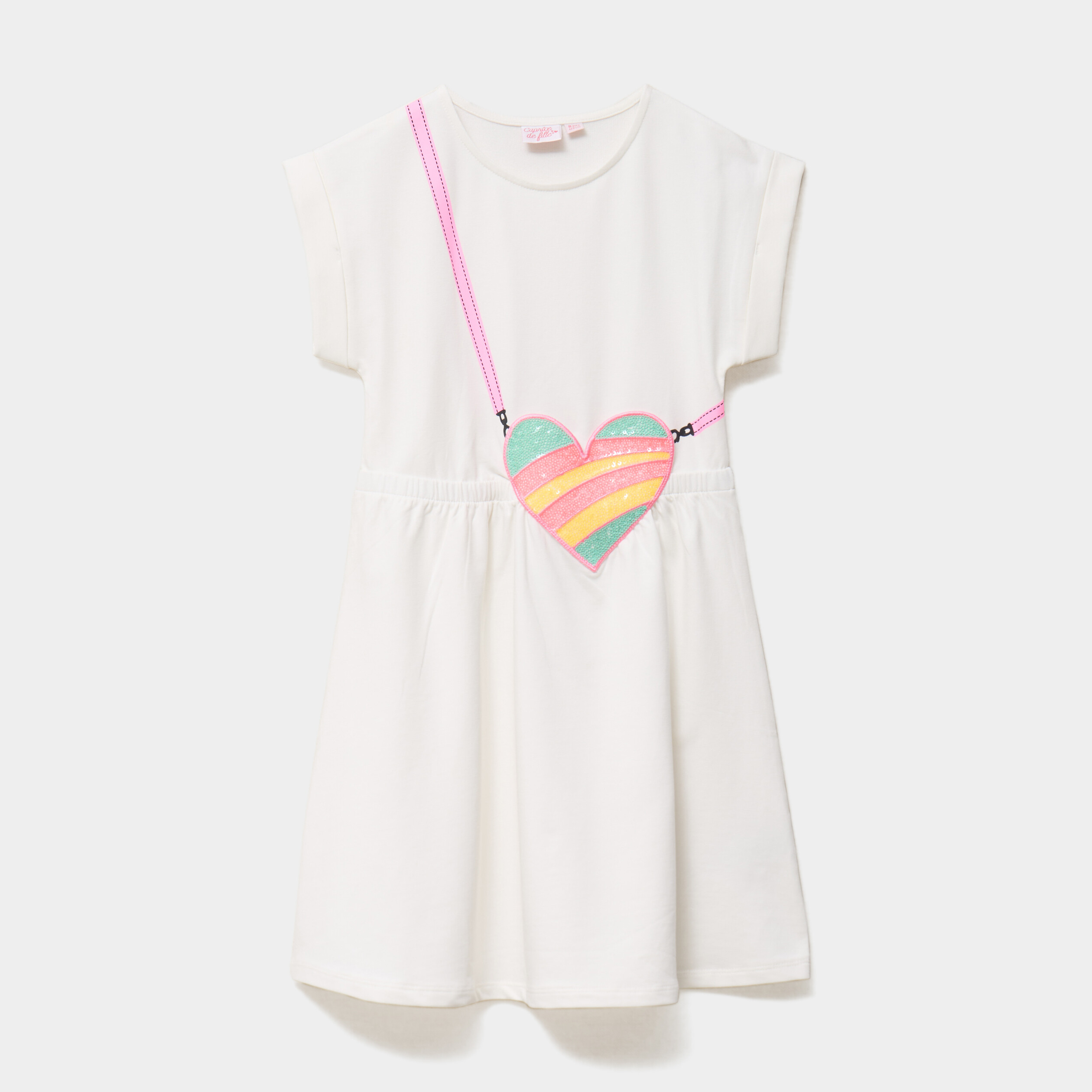 Robe &agrave; sequins manches courtes ivoire fille