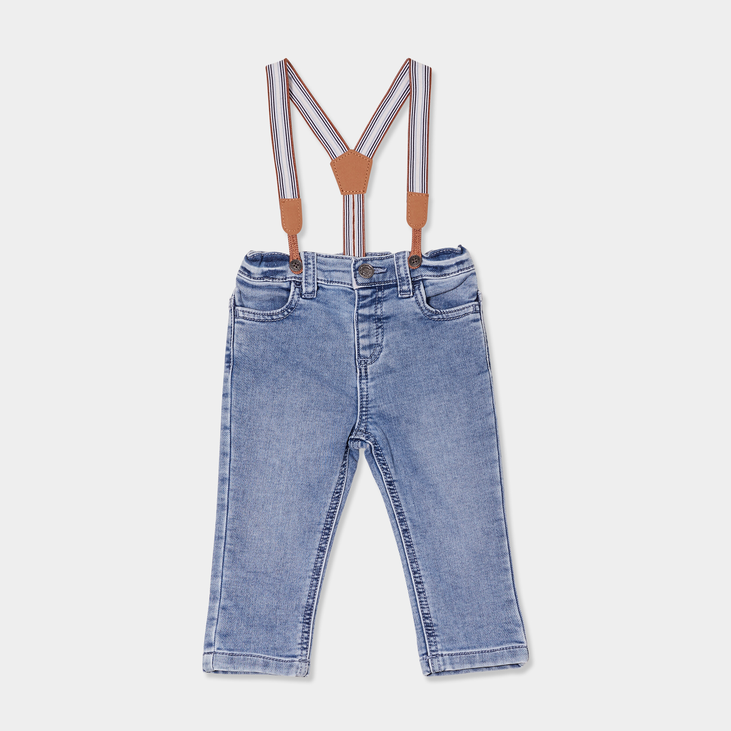 jean stretch taille elastiquee bretelles denim double stone bebeg Jean stretch taille élastiquée bretelles denim double stone bébé garçon