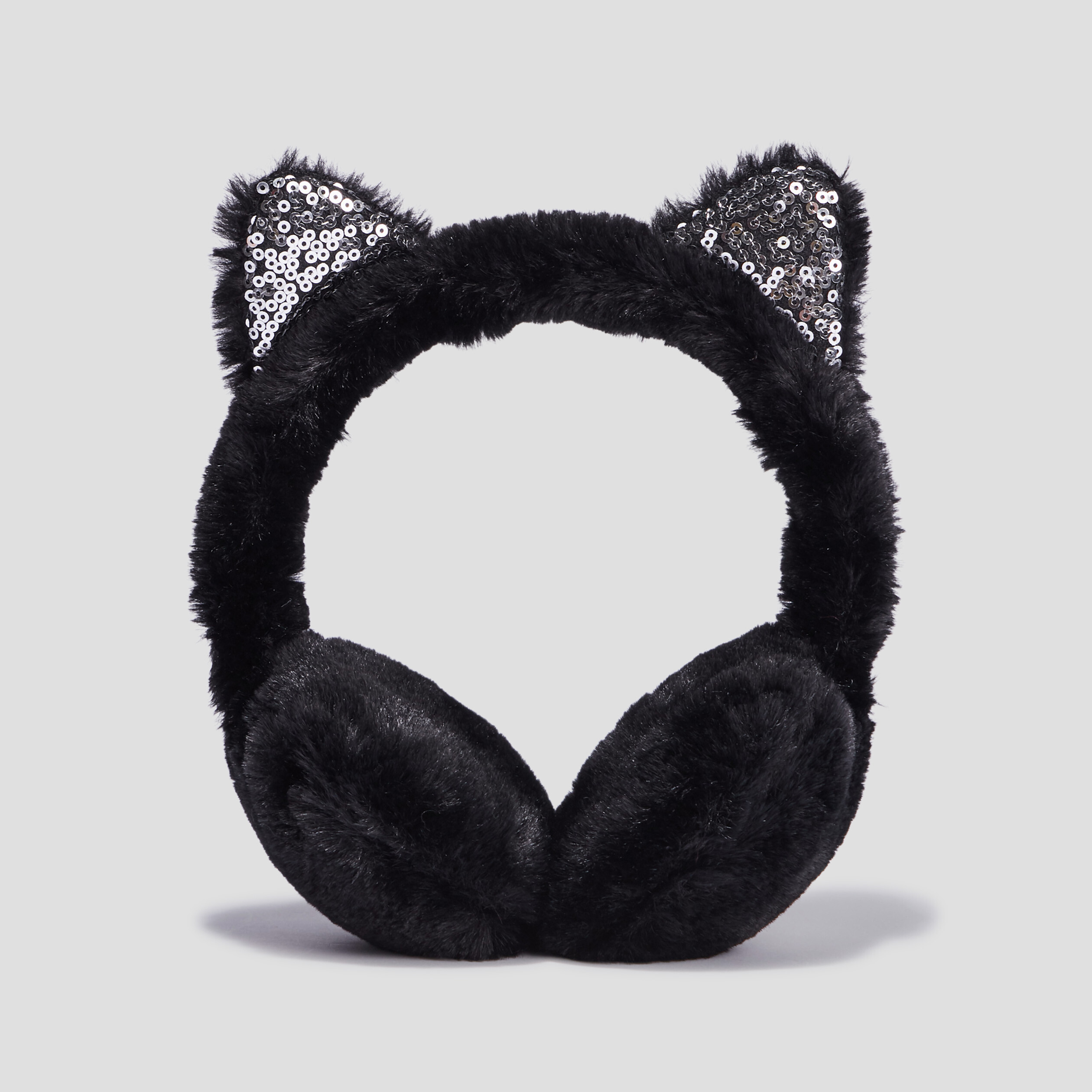 Cache-oreilles sequins fausse fourrure noir fille