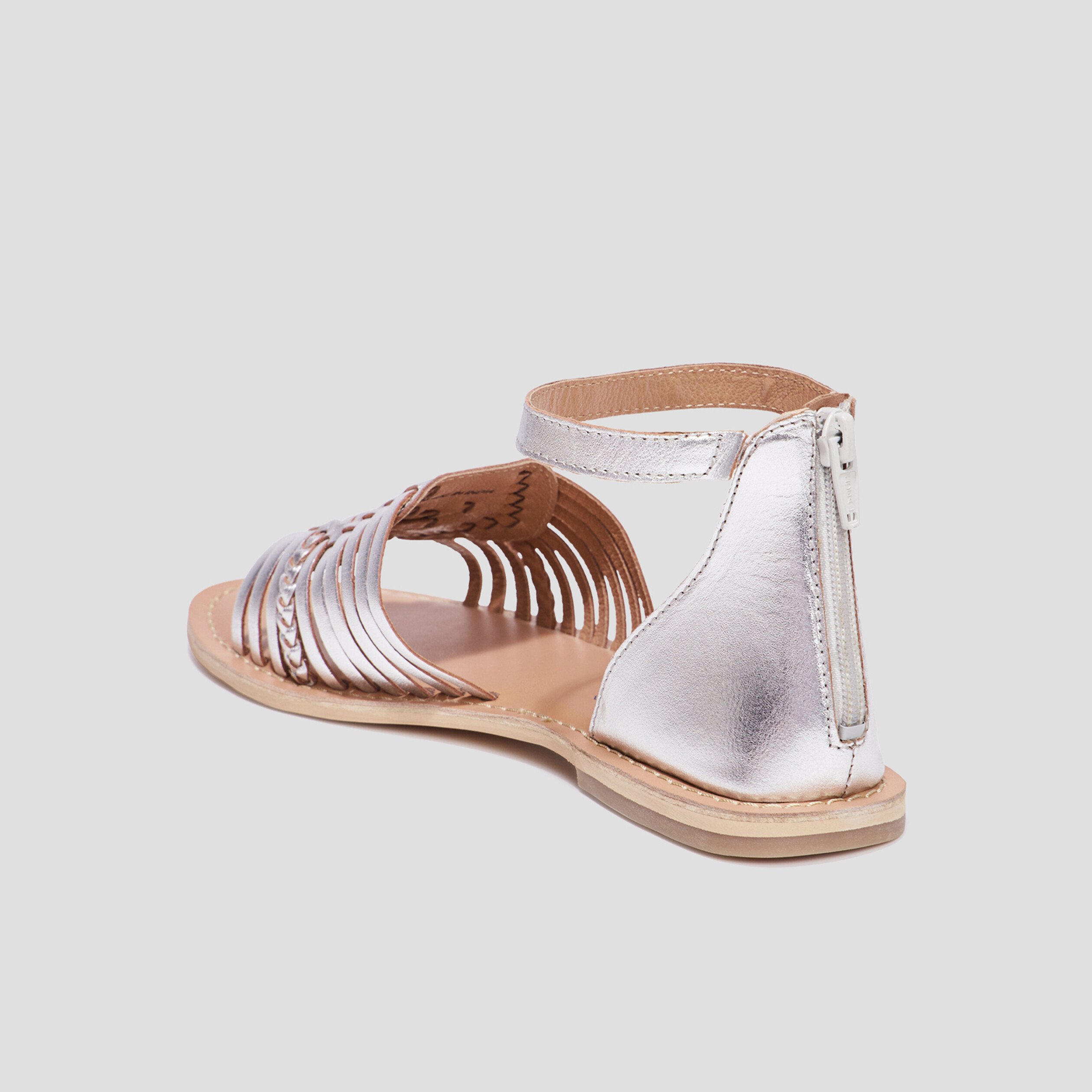 sandales plates a brides en cuir creeks gris argent femme Sandales plates à brides en cuir Creeks gris argent femme