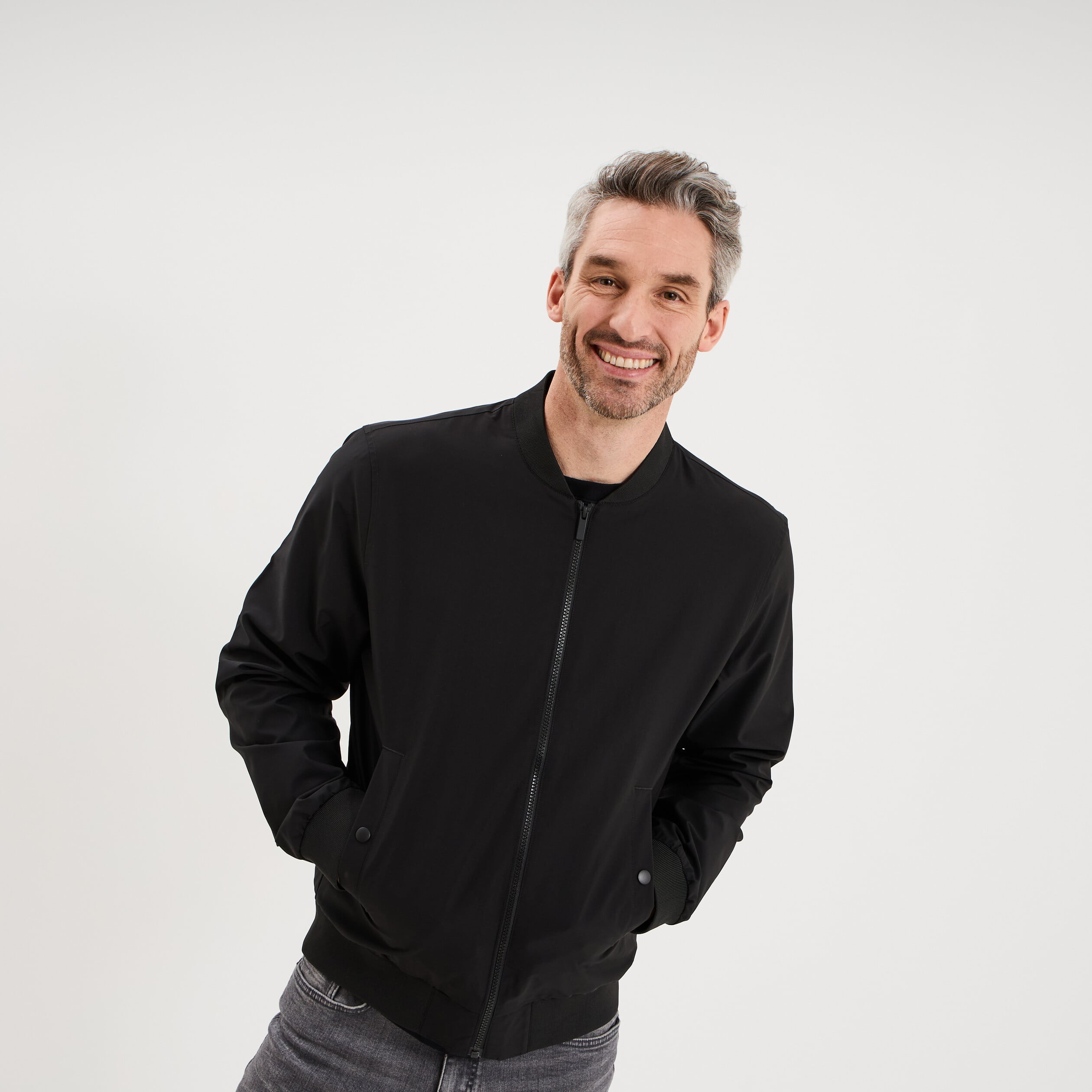 Blouson col teddy d&eacute;perlant noir homme