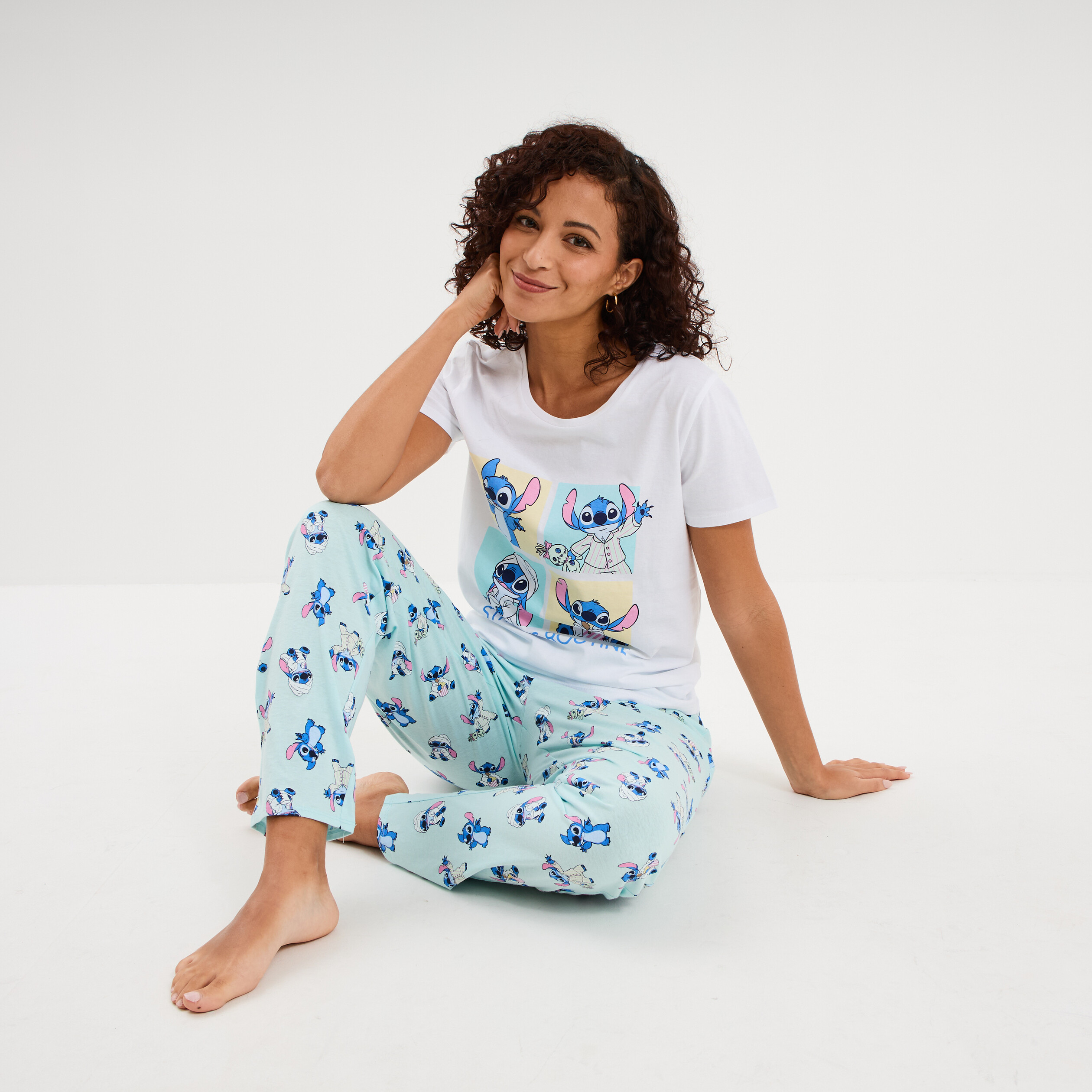 Ensemble pyjama legging coton Stitch blanc femme