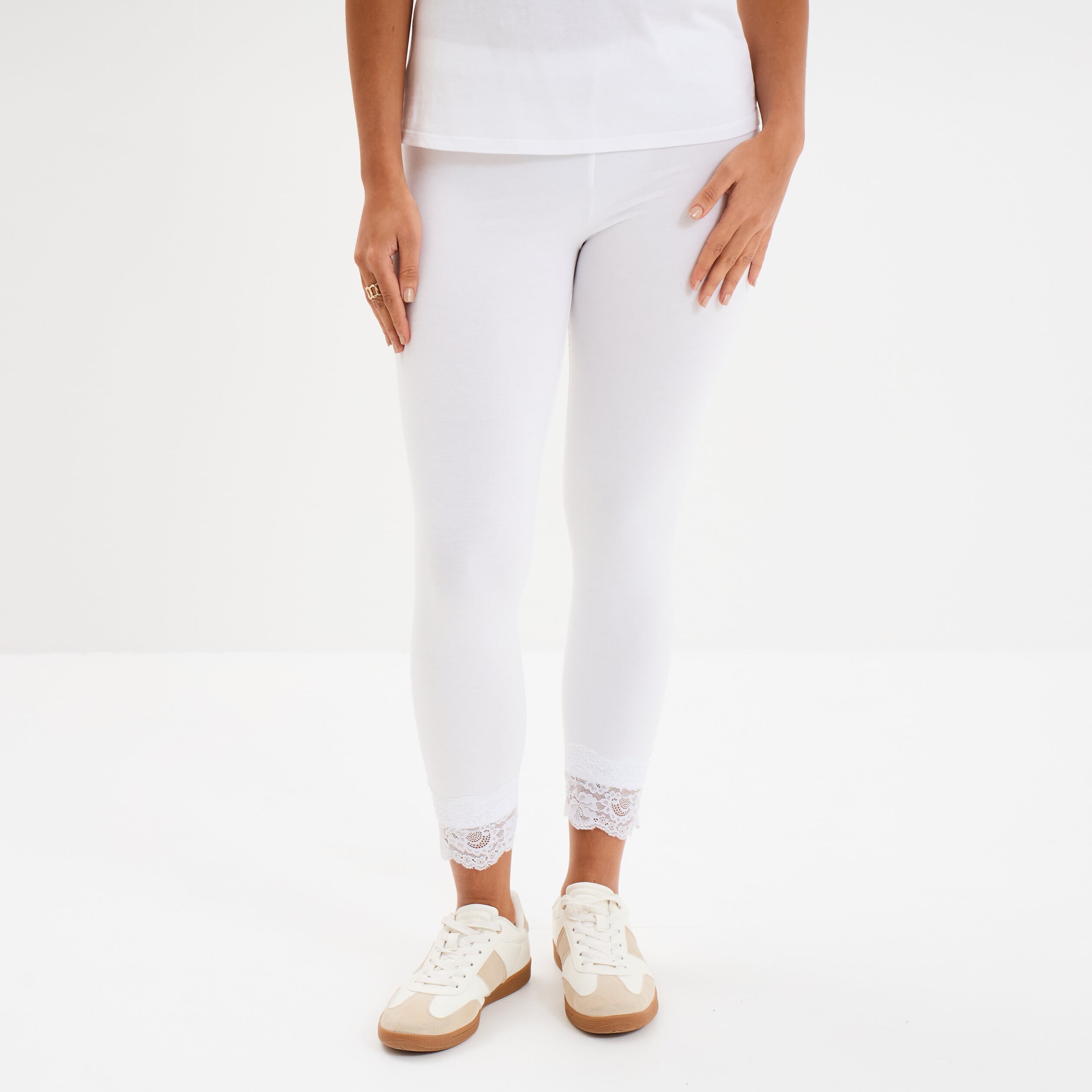 Legging 7/8&egrave;me avec dentelle blanc femme
