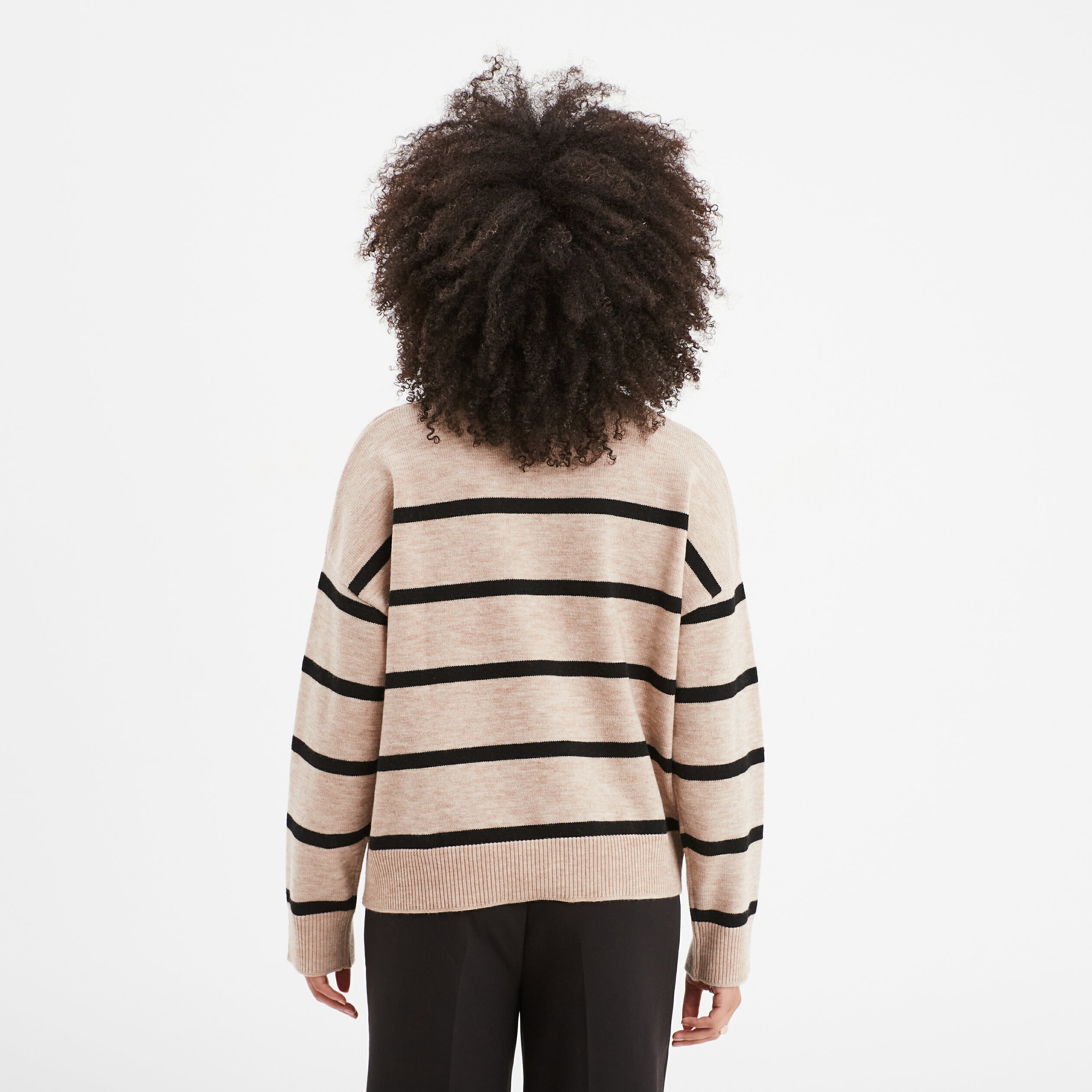 Pull col montant manches longues beige femme