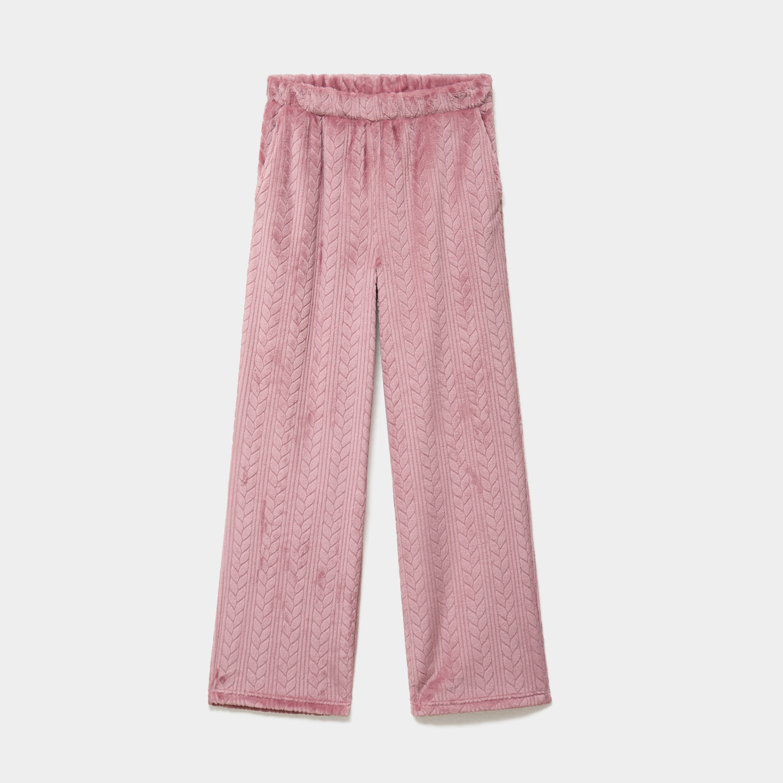 Pantalon effet polaire d&eacute;tails torsades rose framboise femme