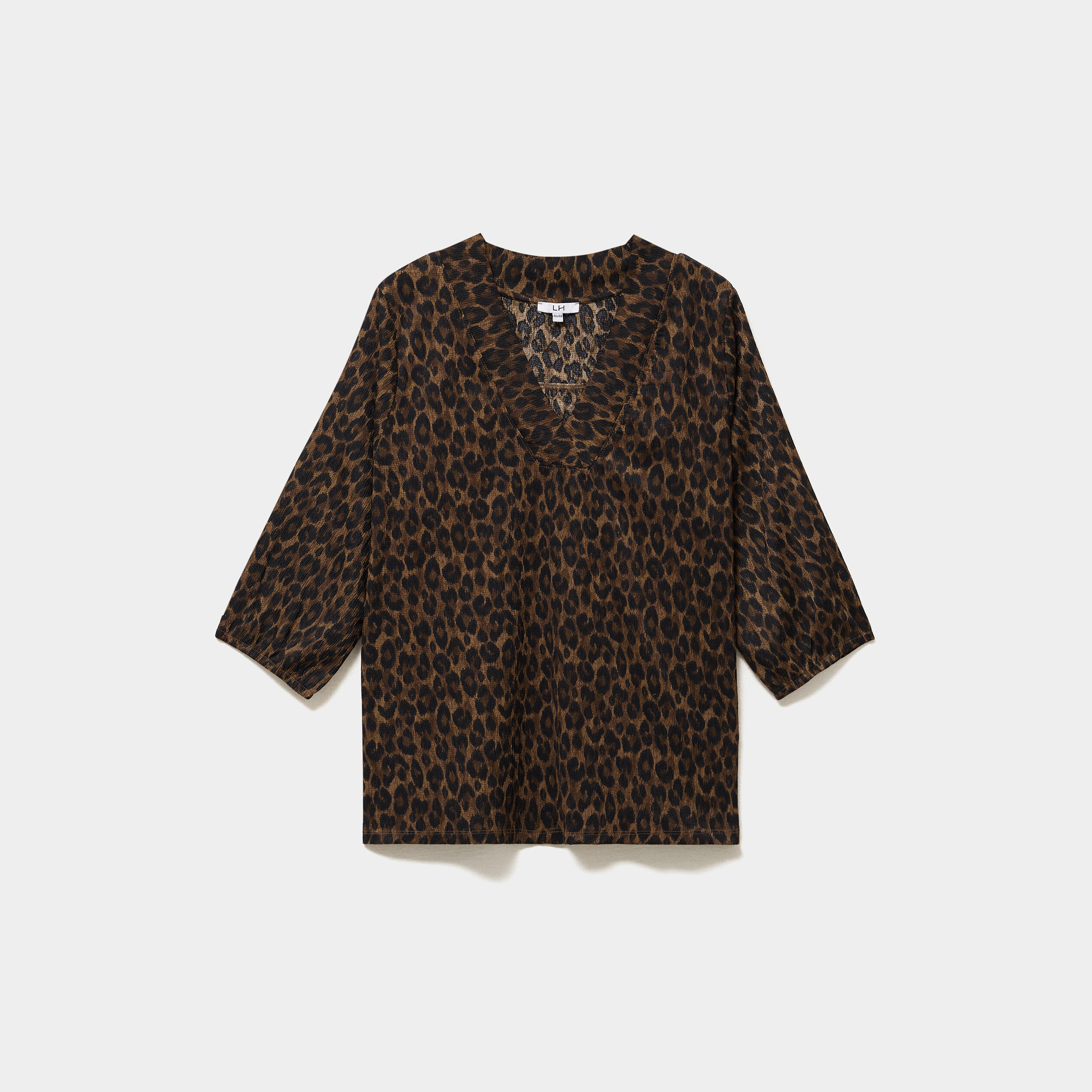 Blouse oversize manches 3/4 et col en V vert kaki femme grande taille