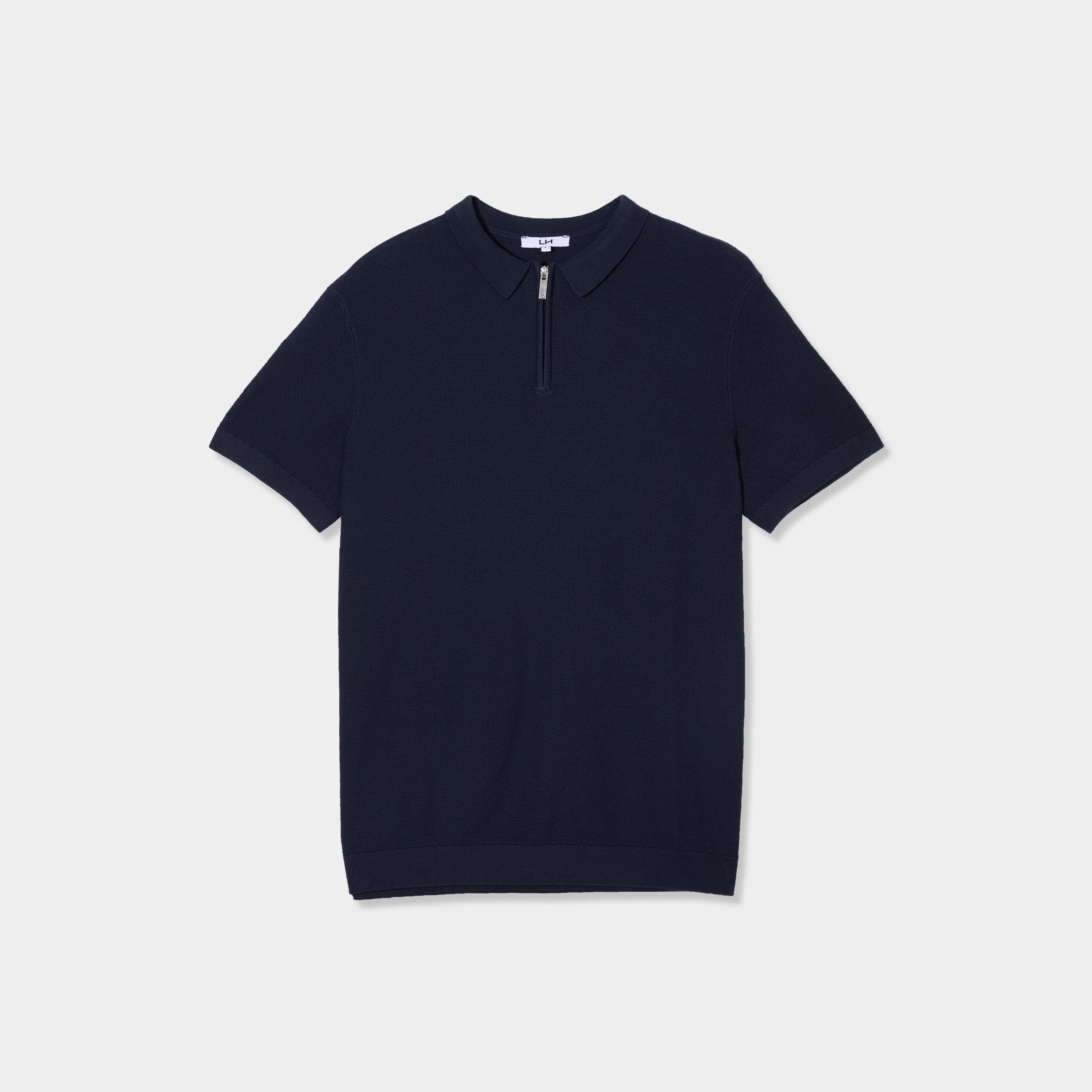 Polo col zipp&eacute; manches courtes coton bleu marine homme