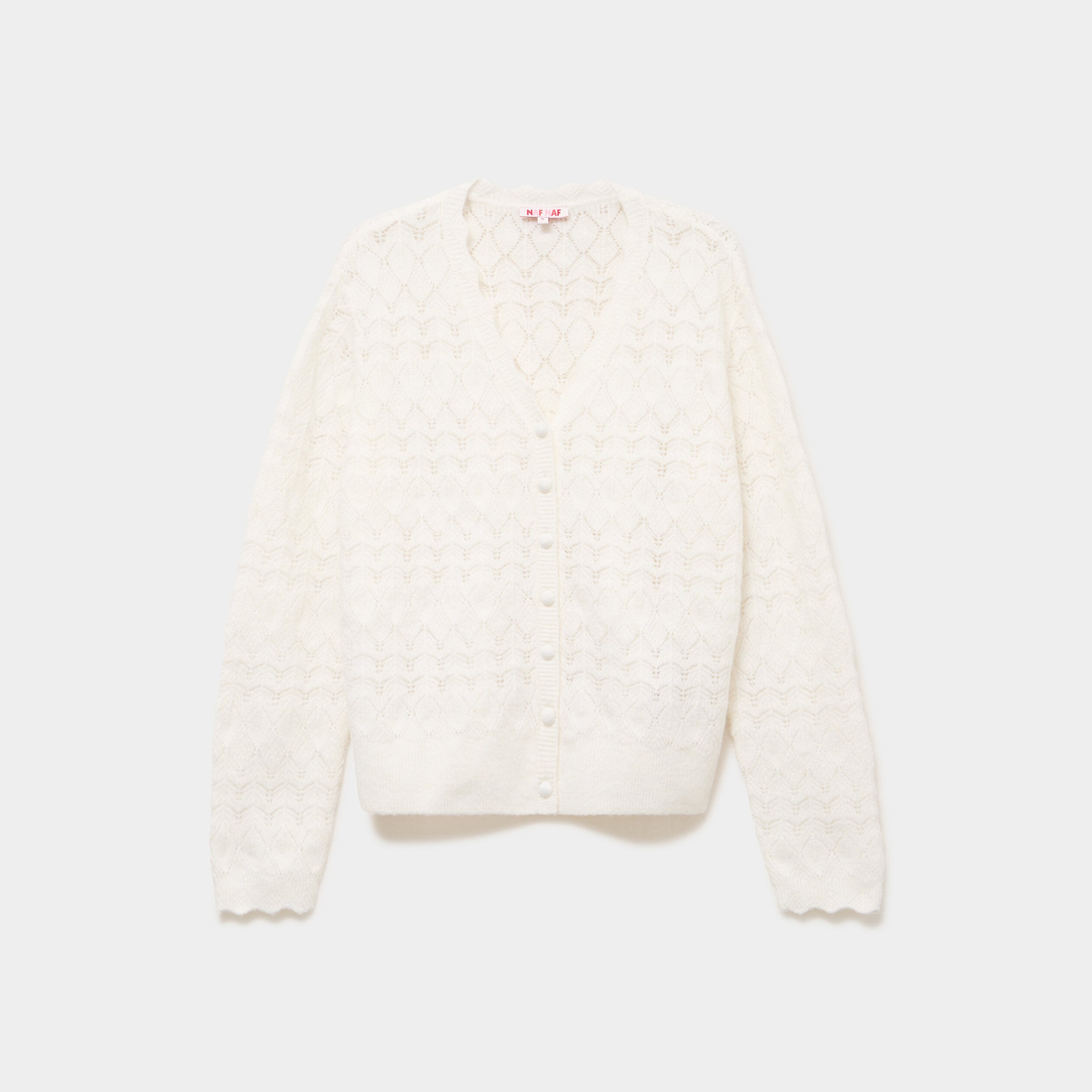 Gilet ajour&eacute; col V manches longues blanc femme