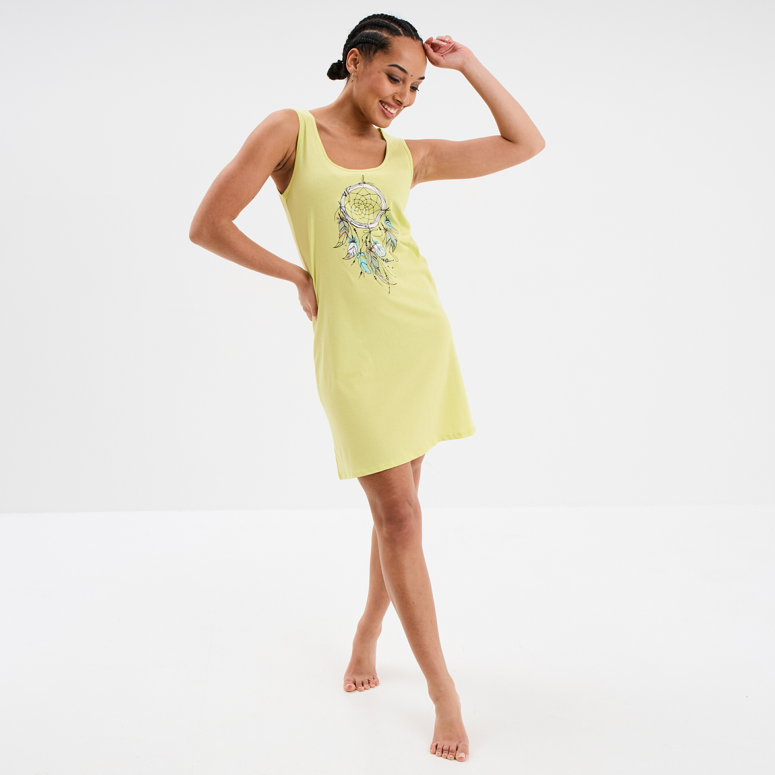 chemise de nuit sans manches coton vert anis femme Chemise de nuit sans manches coton vert anis femme