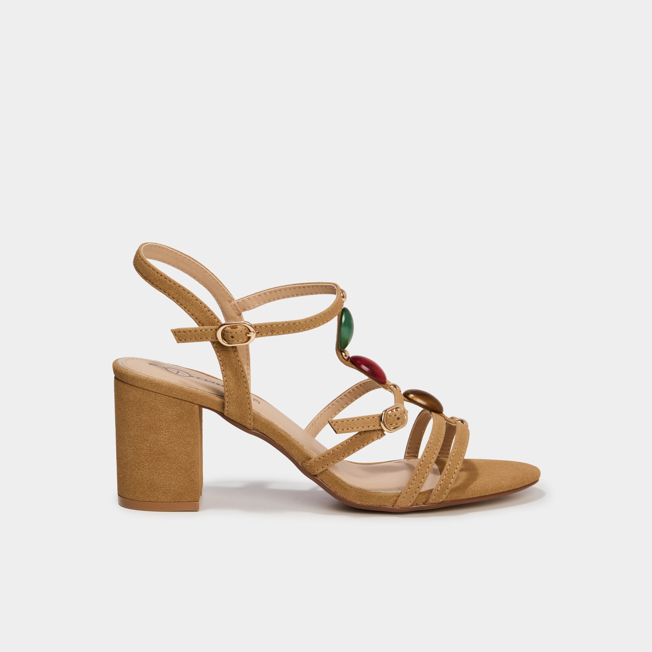Sandales &agrave; talons su&eacute;dine et bijoux sable femme