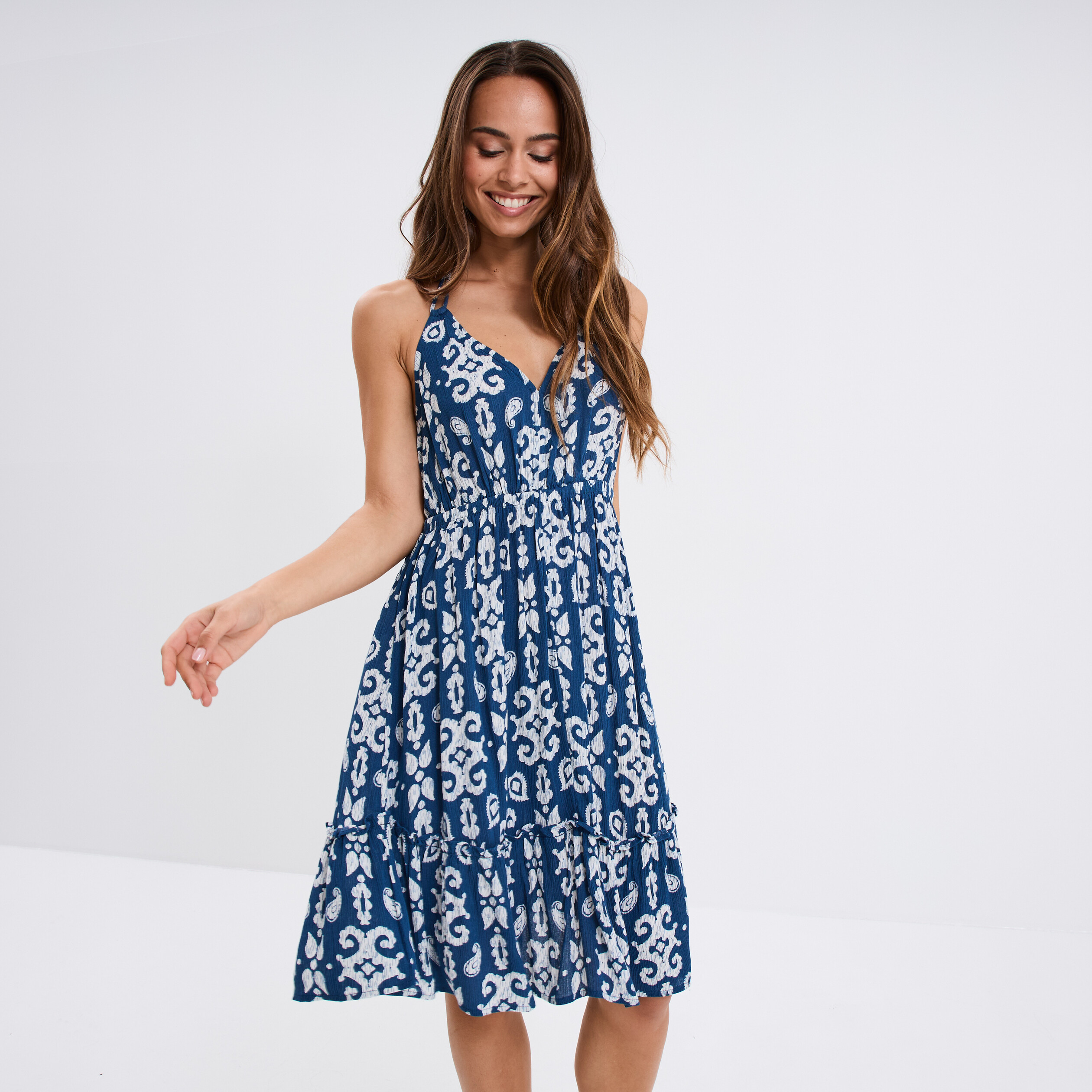 robe courte dos nu en crepe bleu marine femme Robe courte dos nu en crépe bleu marine femme