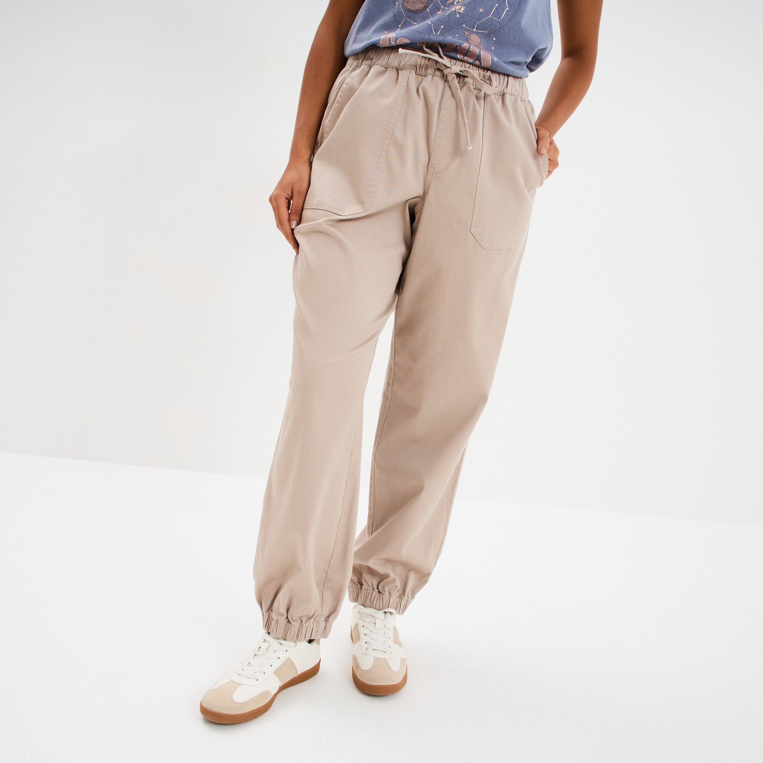 pantalon droit battle taille elastiquee sable femme Pantalon droit battle taille élastiquée sable femme