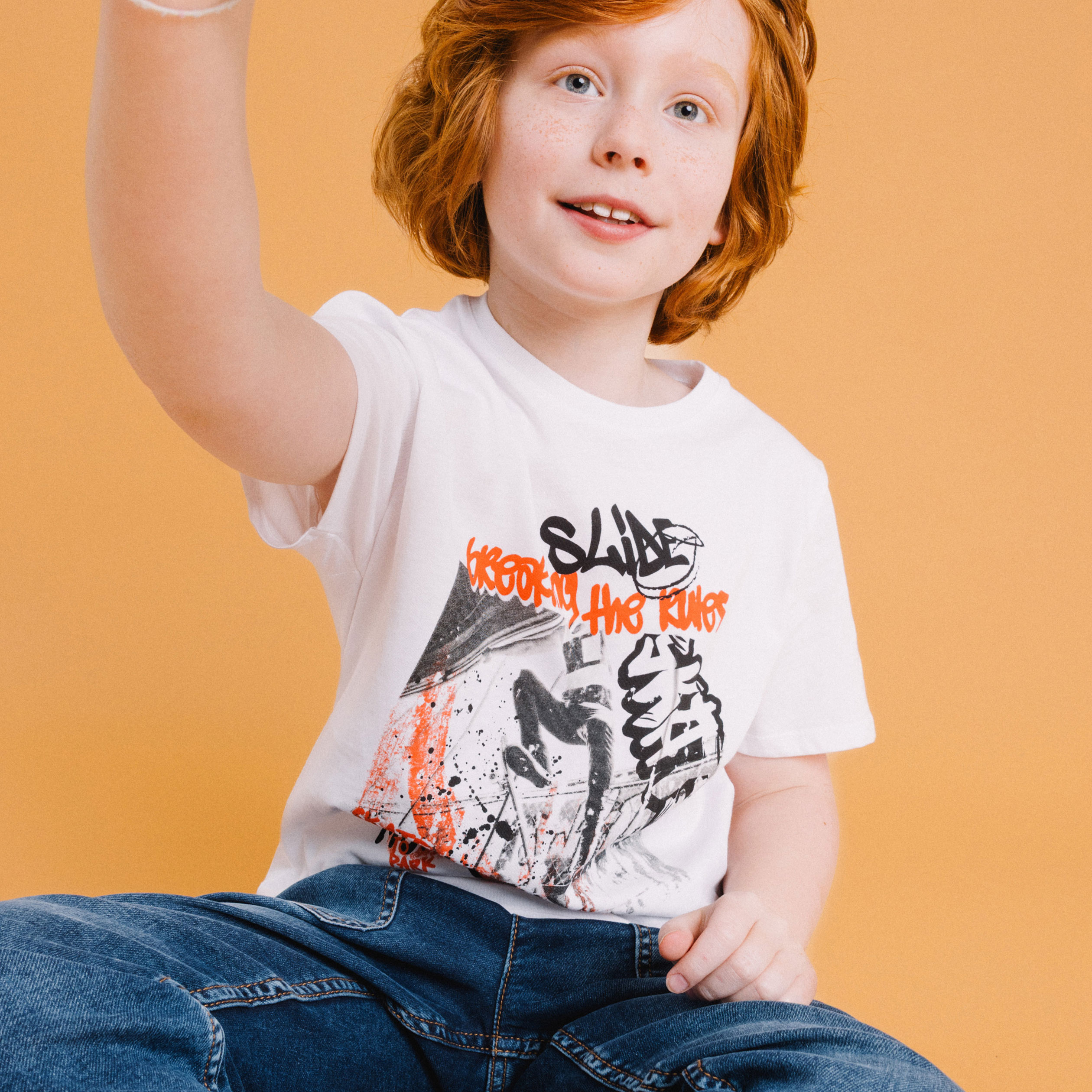 T-shirt col rond manches courtes coton blanc gar&ccedil;on