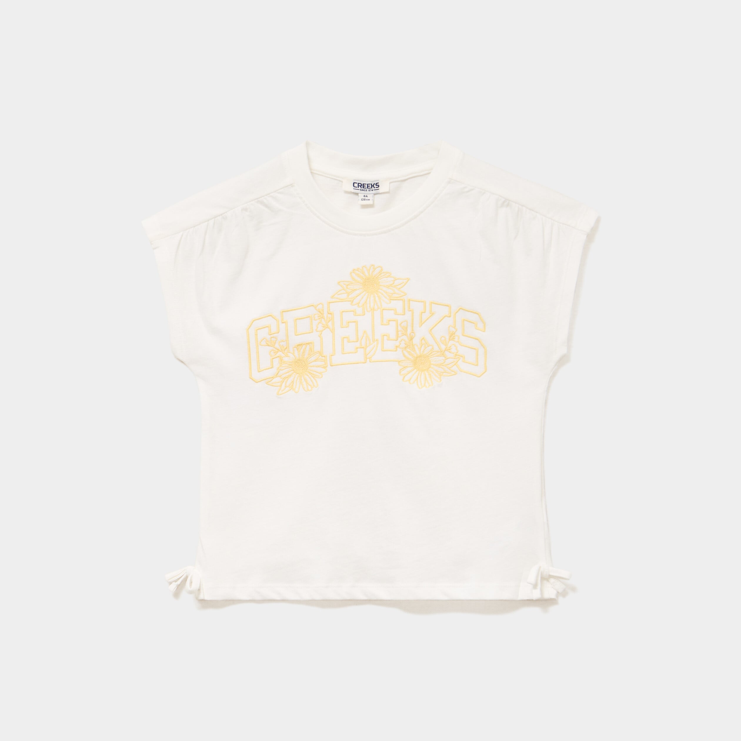 T-shirt brod&eacute; avec noeuds coton ivoire fille
