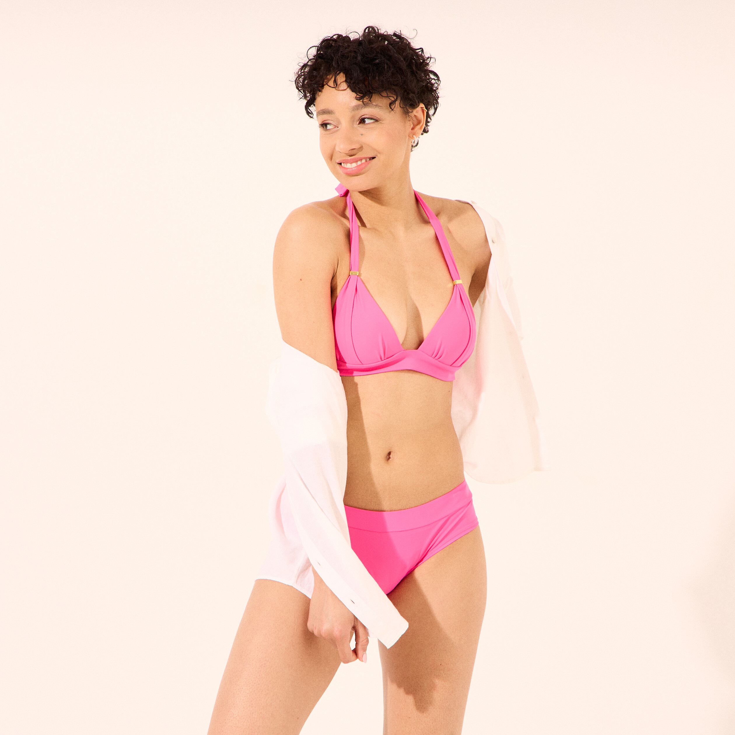 Haut de maillot de bain forme triangle rose fushia femme