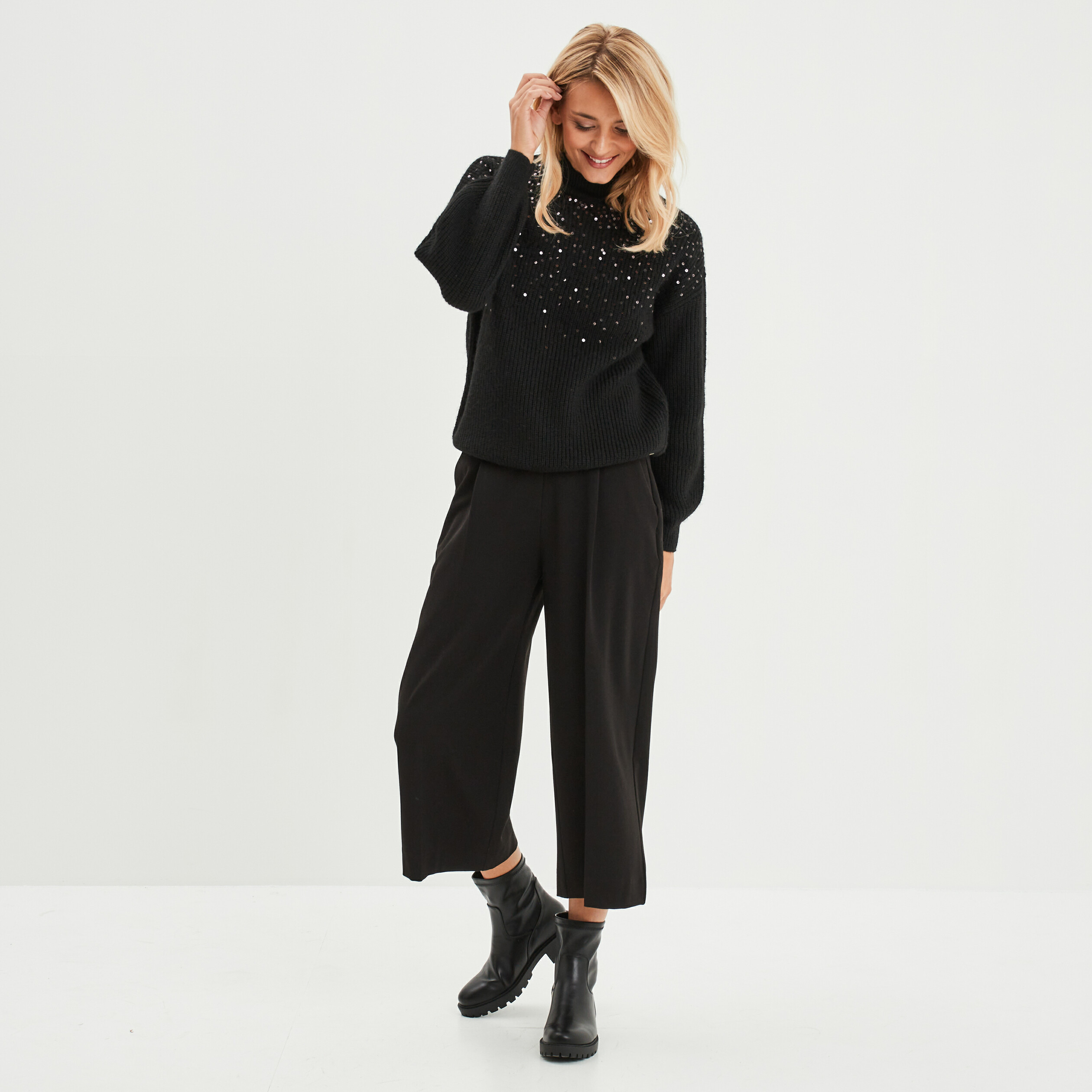 Pull noir cotelé femme best sale