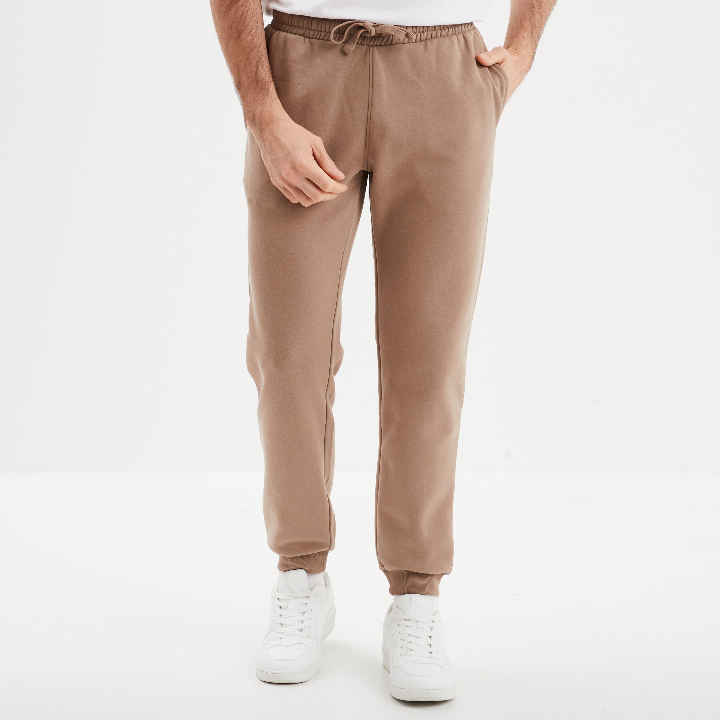 Pantalon jogging droit molleton taupe homme