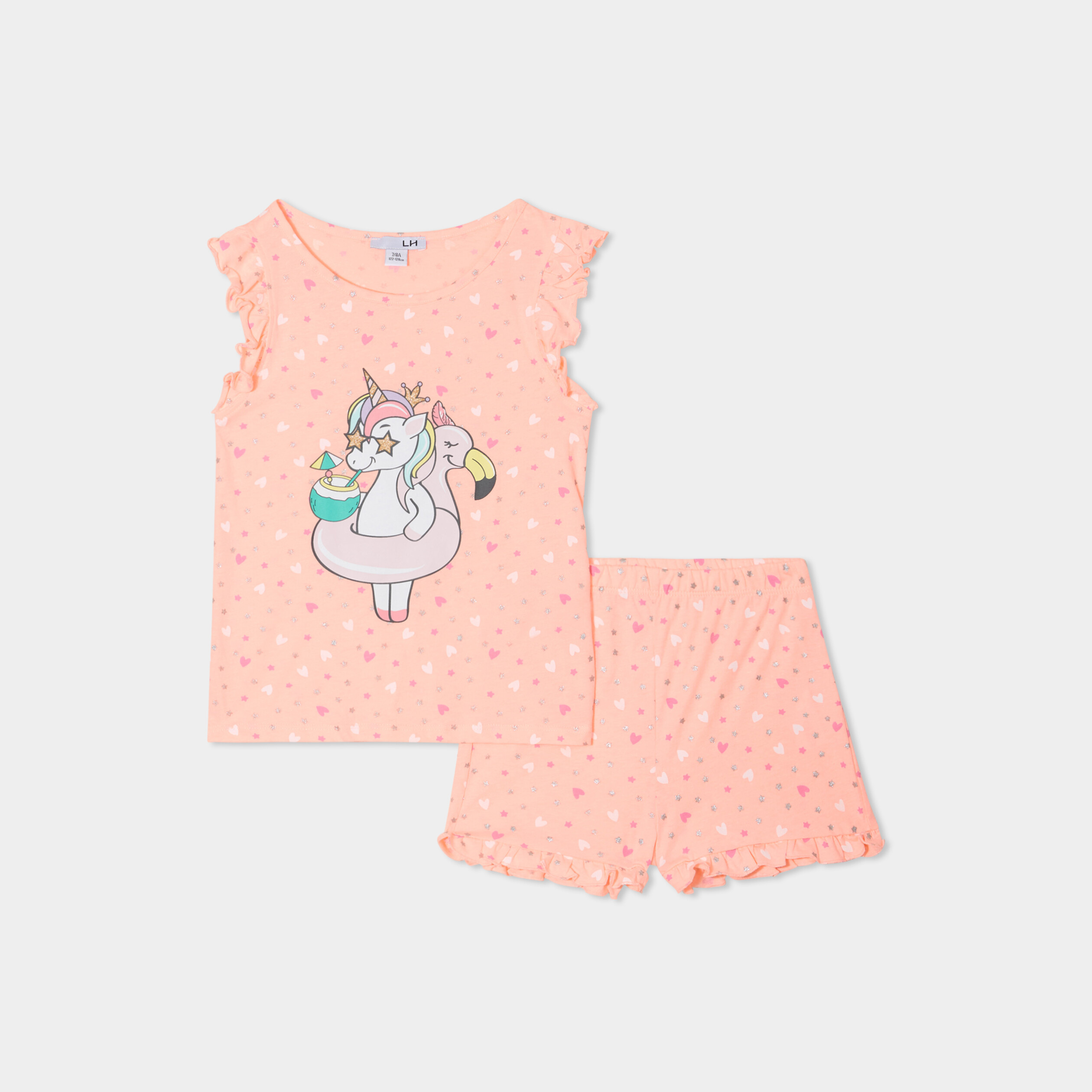 ensemble pyjama short 2 pieces orange fluo fille Ensemble pyjama short 2 pièces orange fluo fille