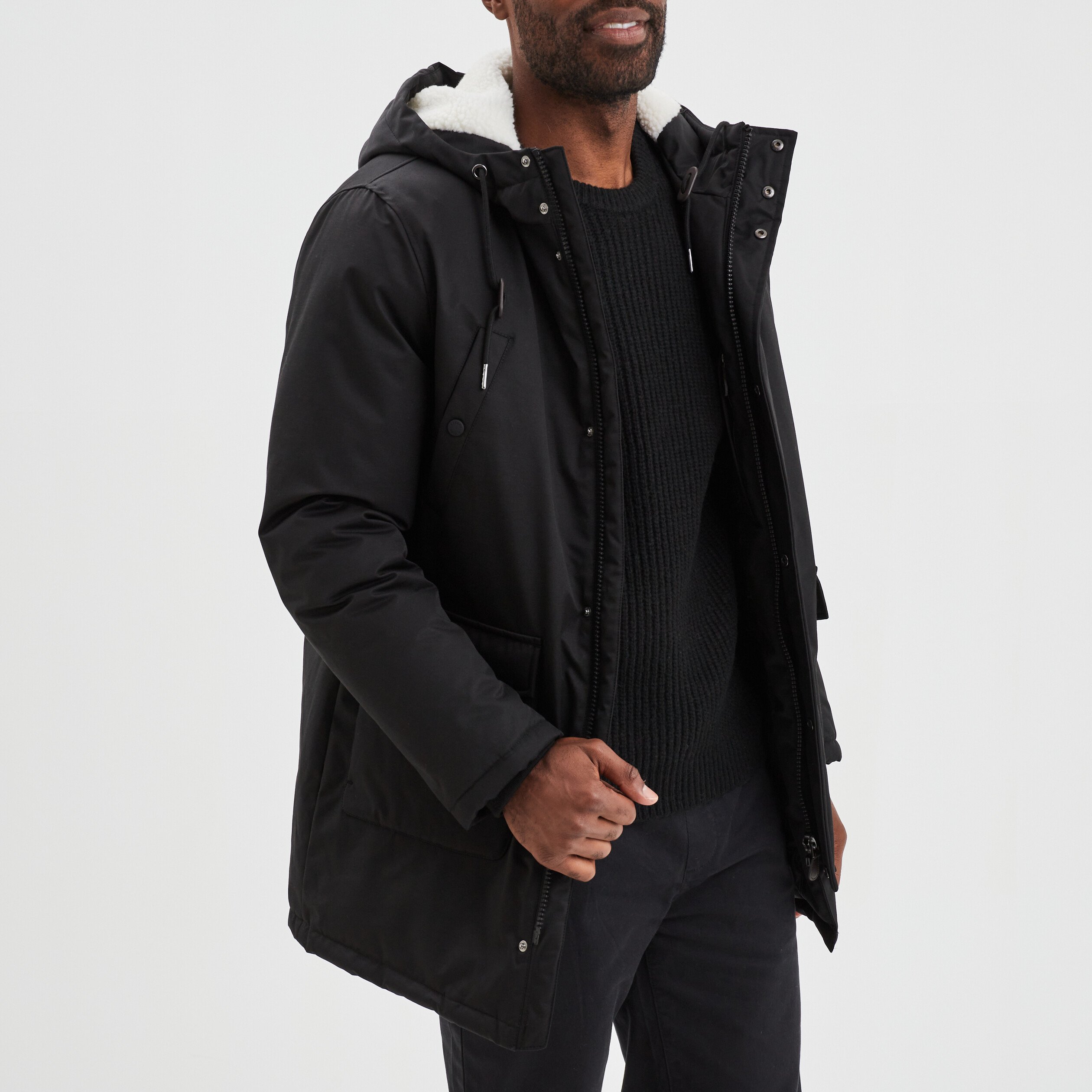 Parka mi-longue à capuche doublée noir homme