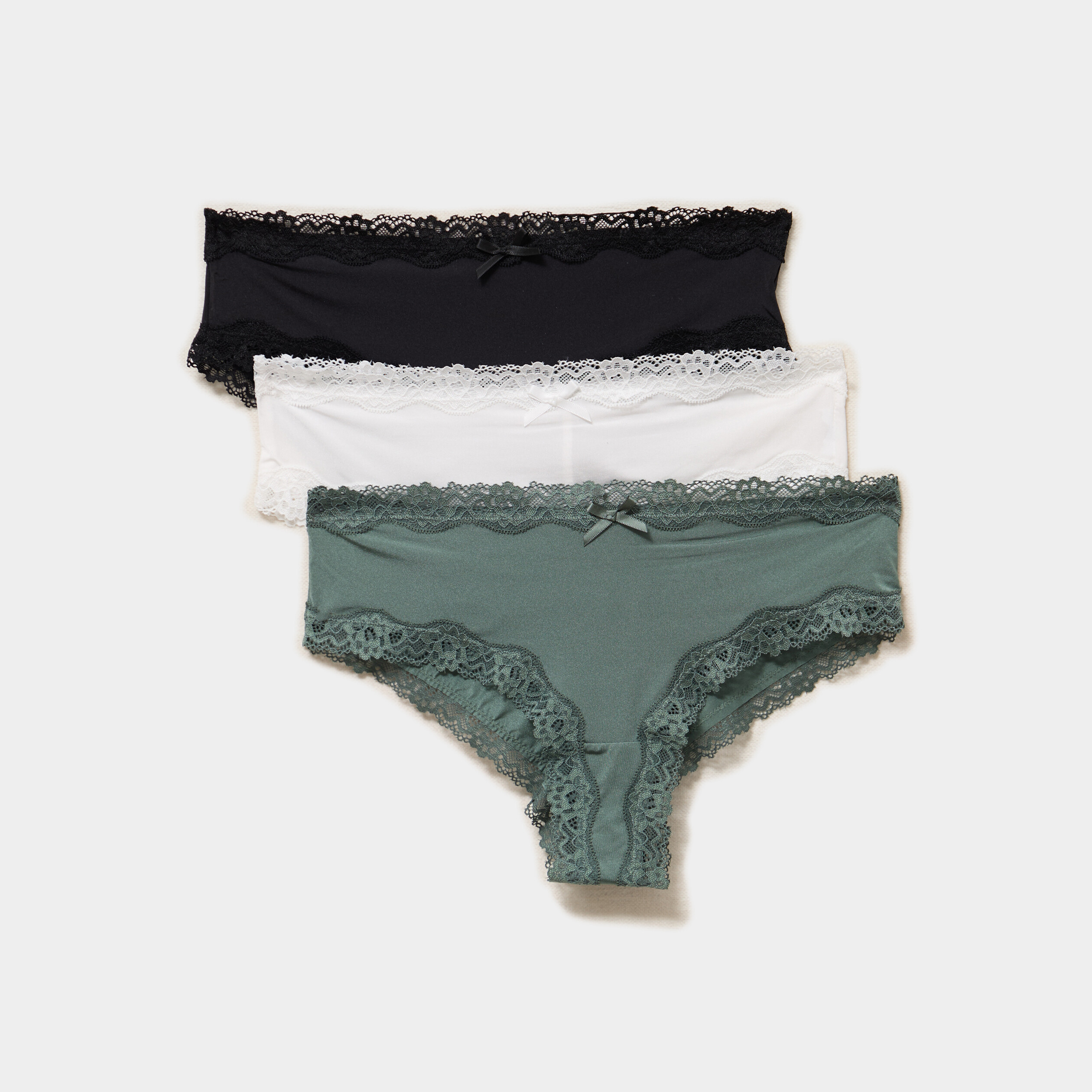 Lot 3 culottes hipster doubl&eacute;es coton vert femme