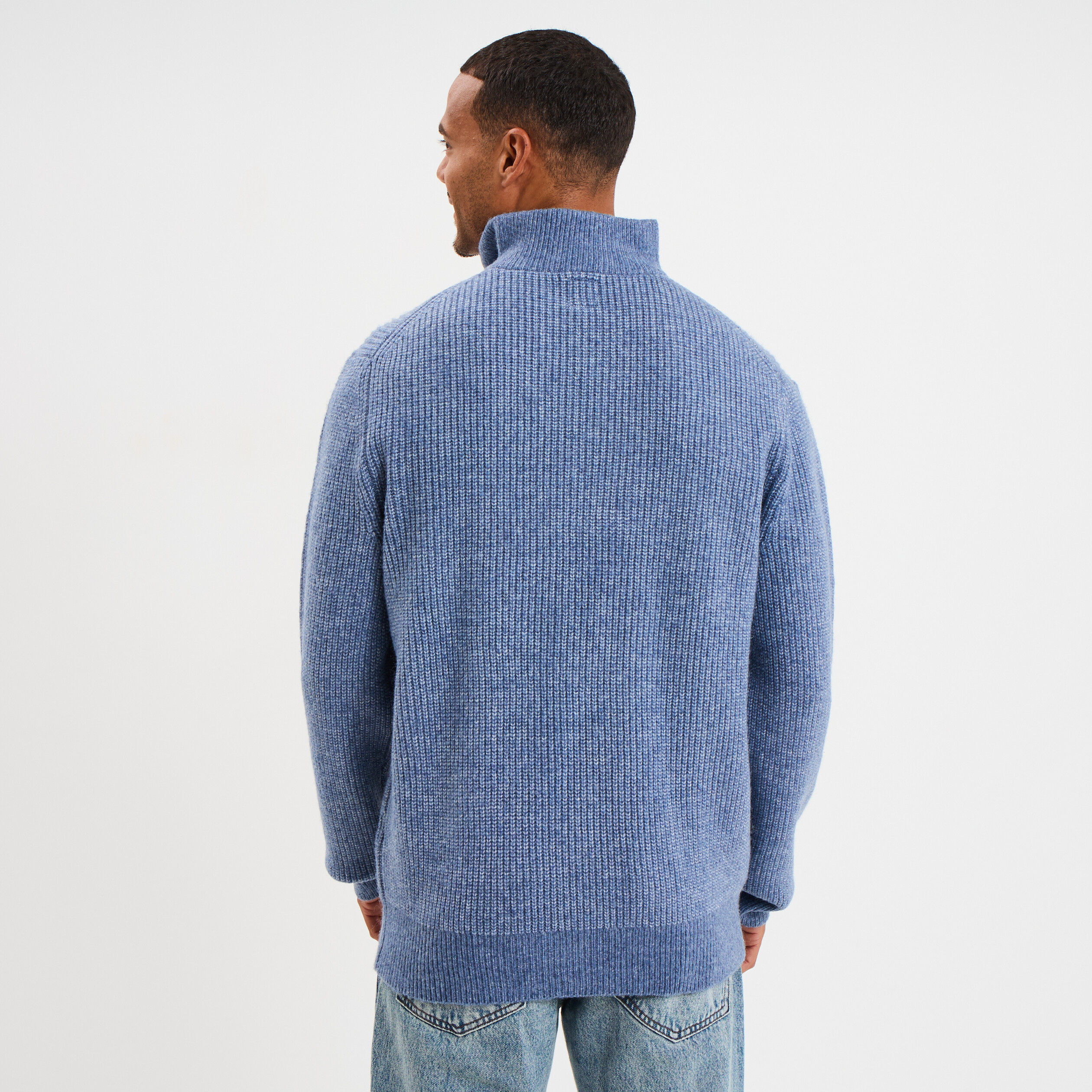 pull avec col camionneur cotele bleu fonce homme Pull avec col camionneur côtelé bleu foncé homme
