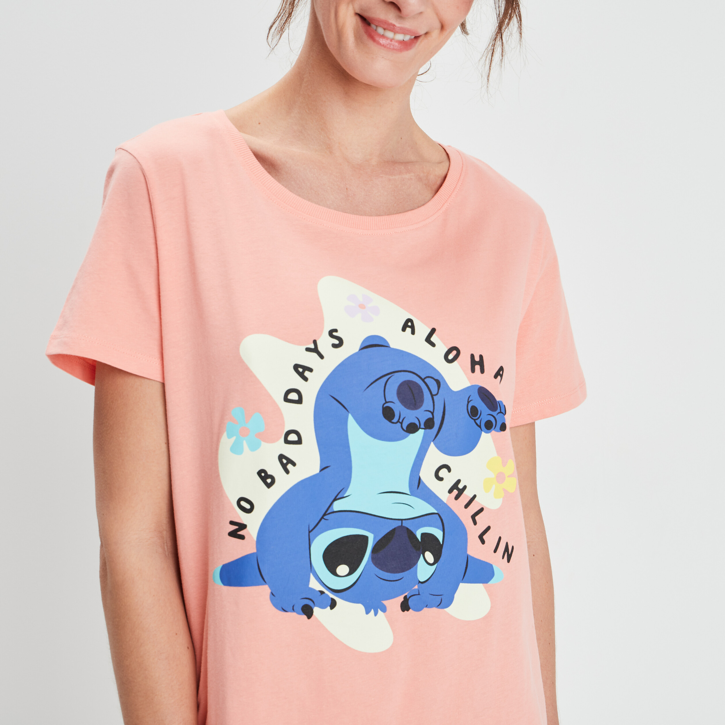 Ensemble pyjama 2 pièces Lilo et Stitch orange corail femme