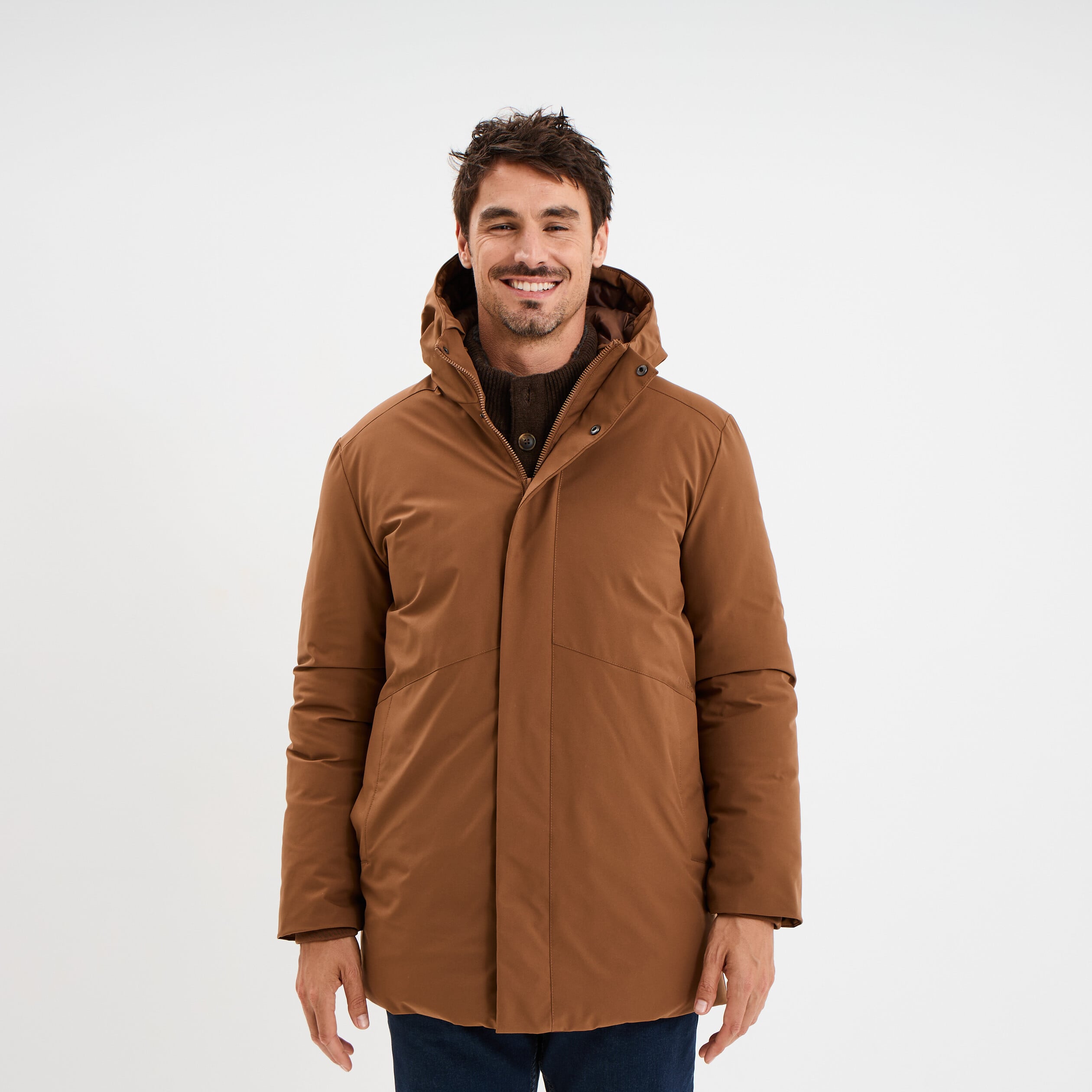 Parka mi-longue &agrave; capuche marron homme