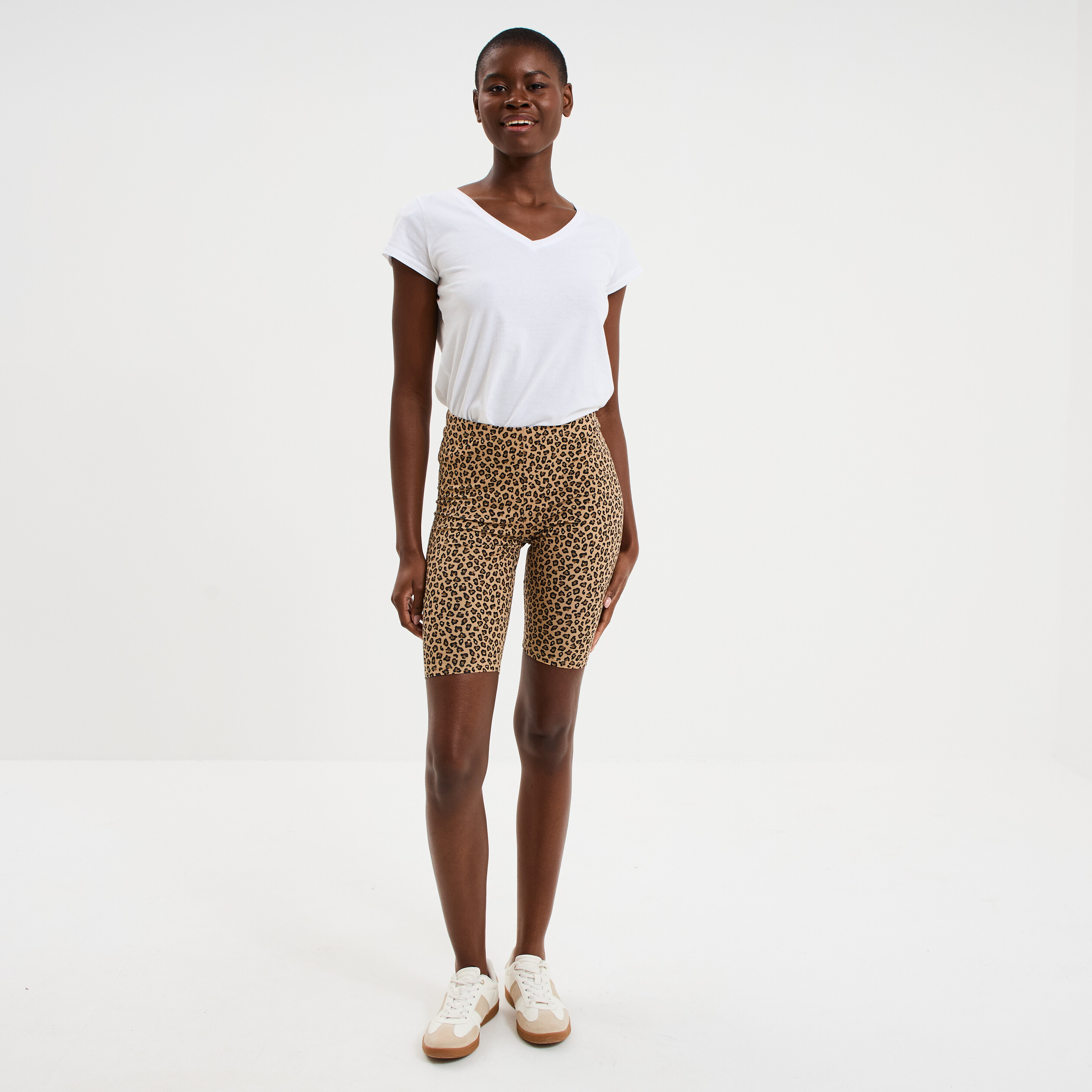 Short cycliste coton stretch beige femme