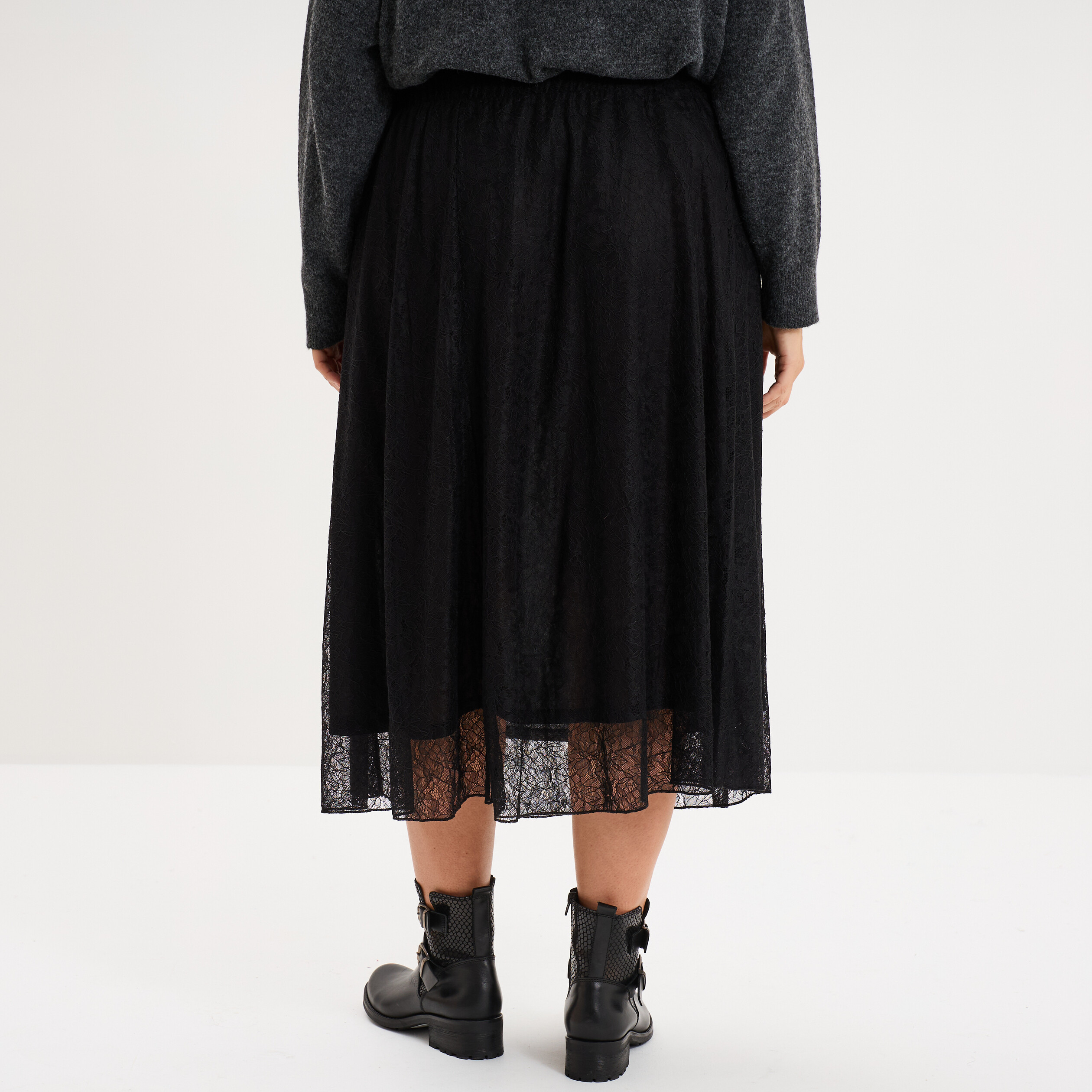 Jupe longue &eacute;vas&eacute;e en dentelle noir femme grande taille