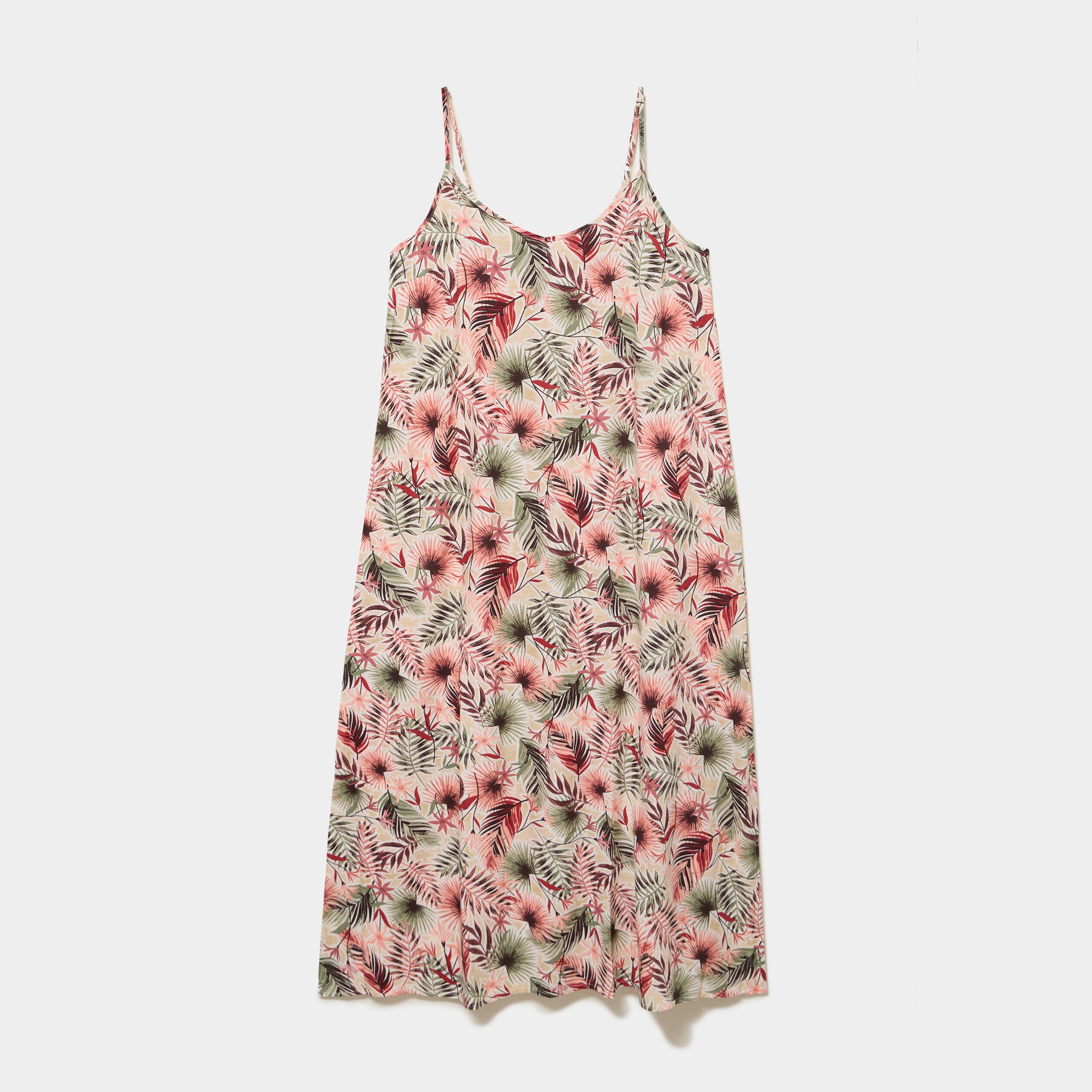 Robe longue droite fluide &agrave; bretelles vert kaki femme