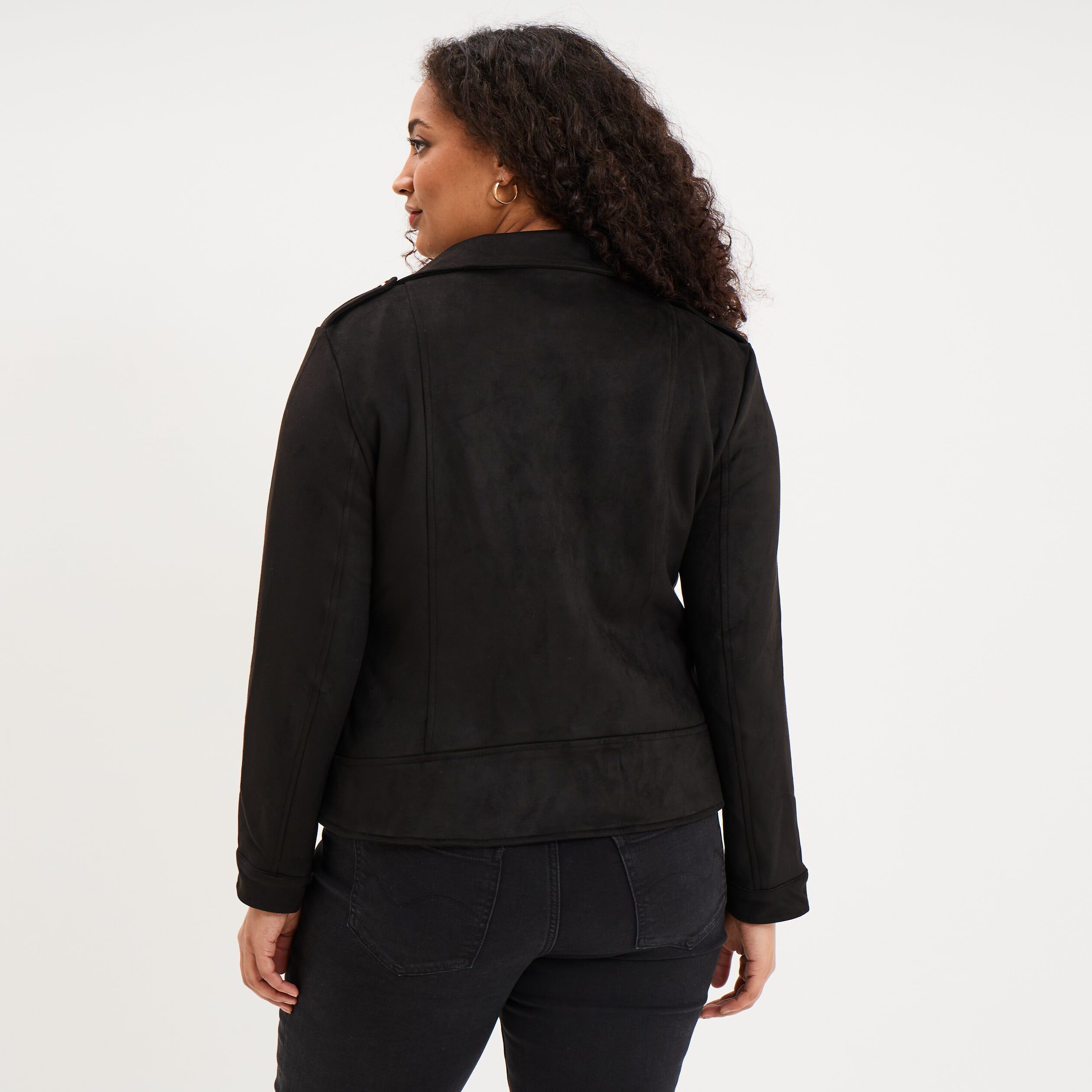 Blouson zipp&eacute; effet su&eacute;dine style biker noir femme grande taille