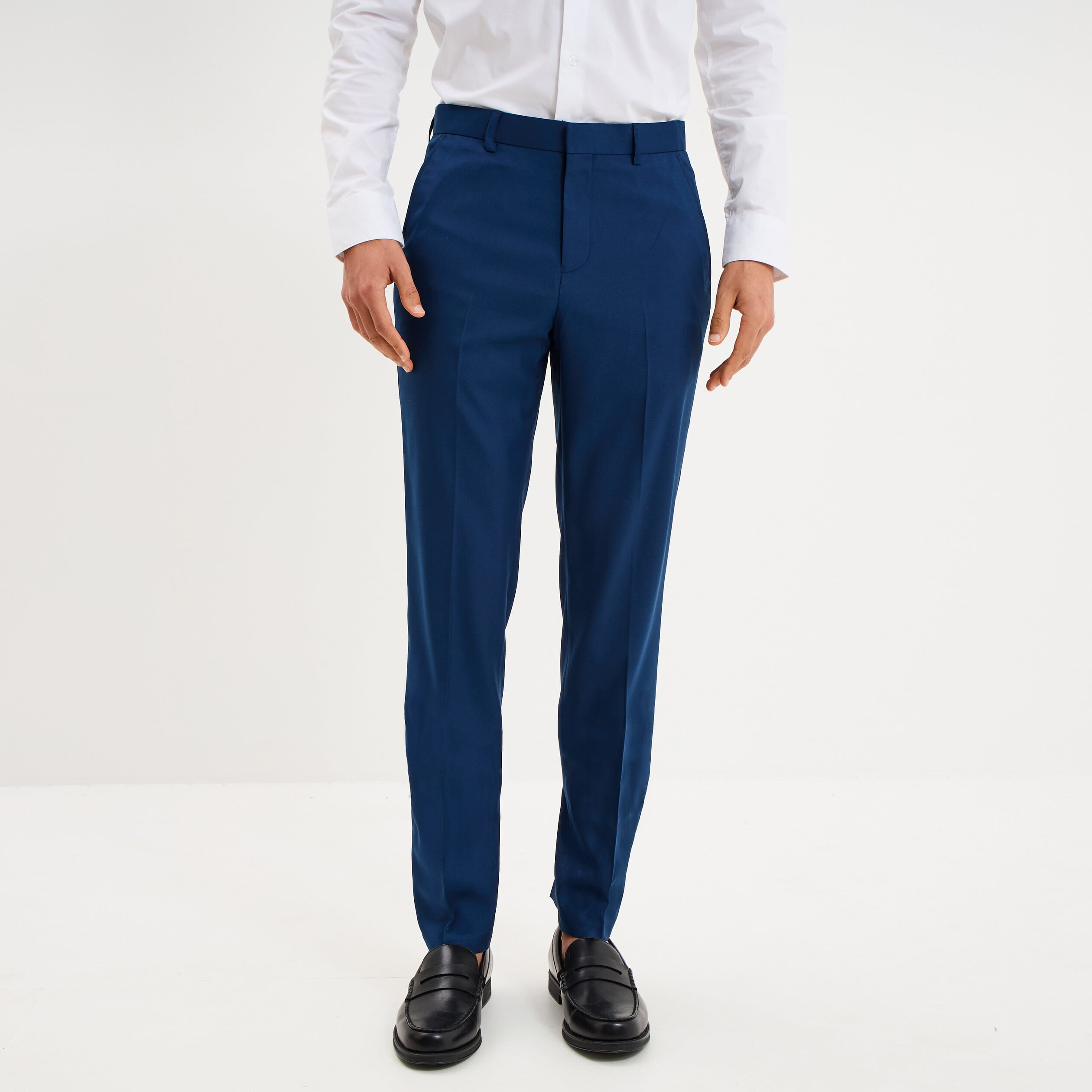 Pantalon de costume droit avec pinces bleu electrique homme