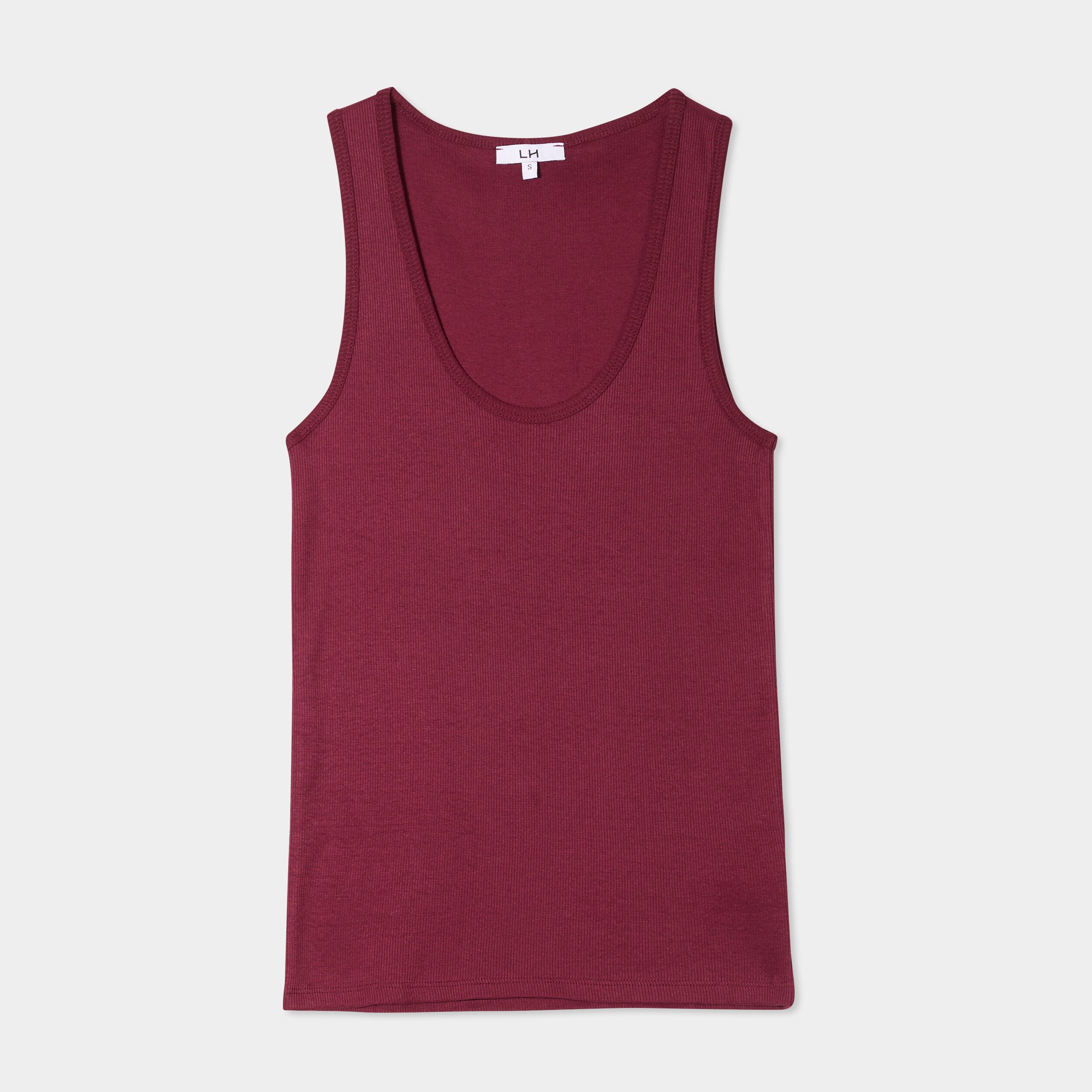 debardeur col rond cotele coton bordeaux femme Débardeur col rond côtelé coton bordeaux femme