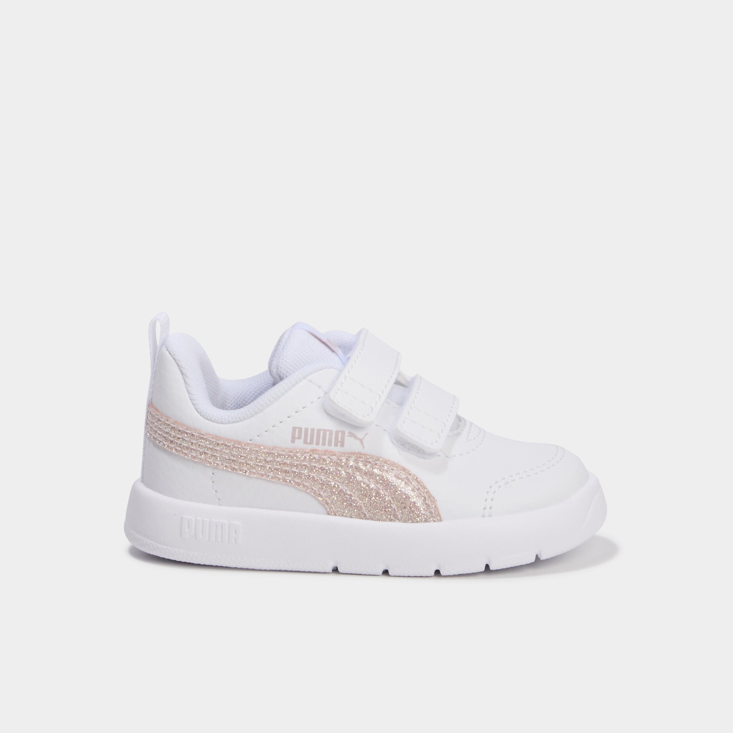 Baskets &agrave; scratchs Puma Courtflex Glitz blanc b&eacute;b&eacute; fille